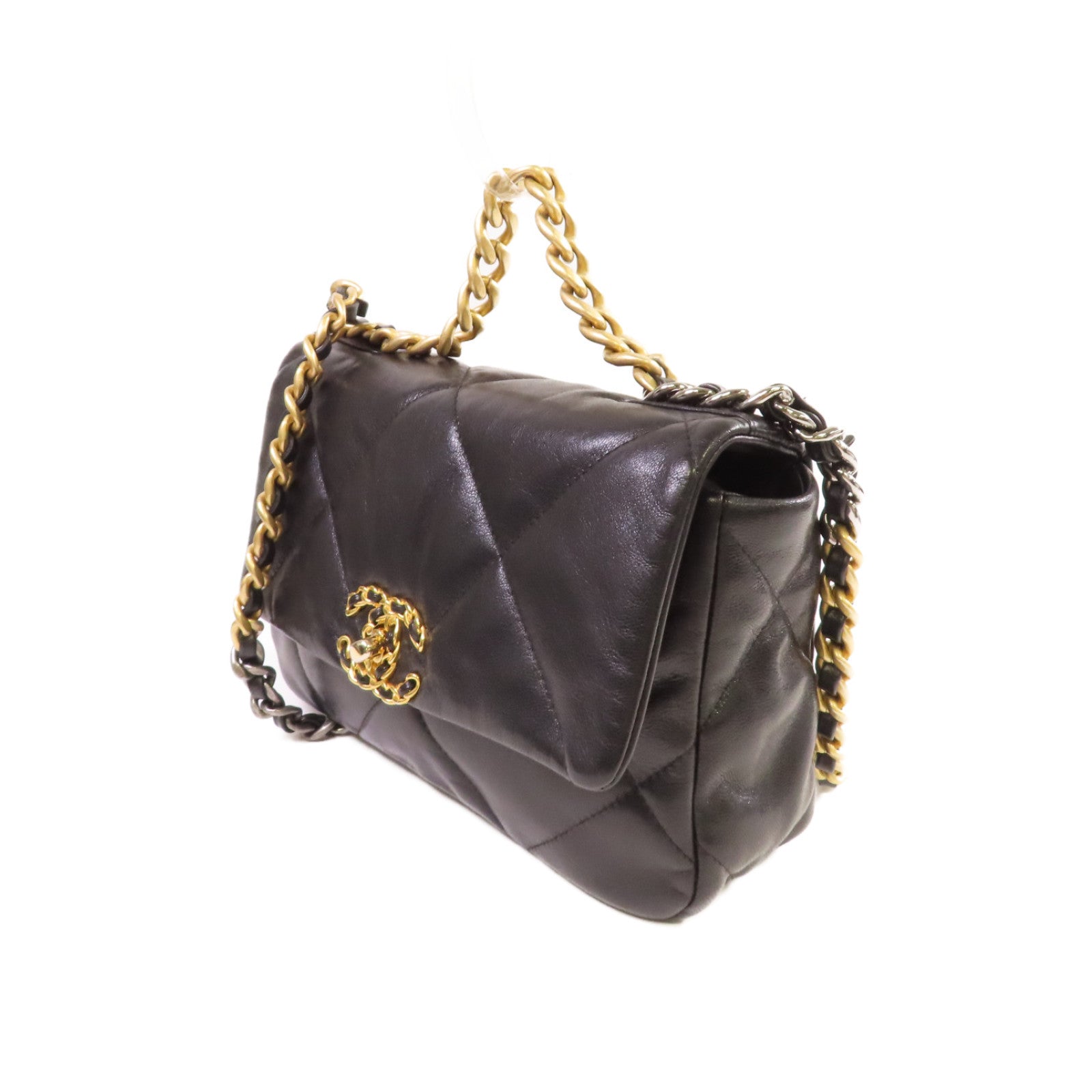 CHANEL 菱格羊皮皮革Chanel 19 Small 2Way Shoulder Bag鏈帶手挽肩背兩用袋黑色