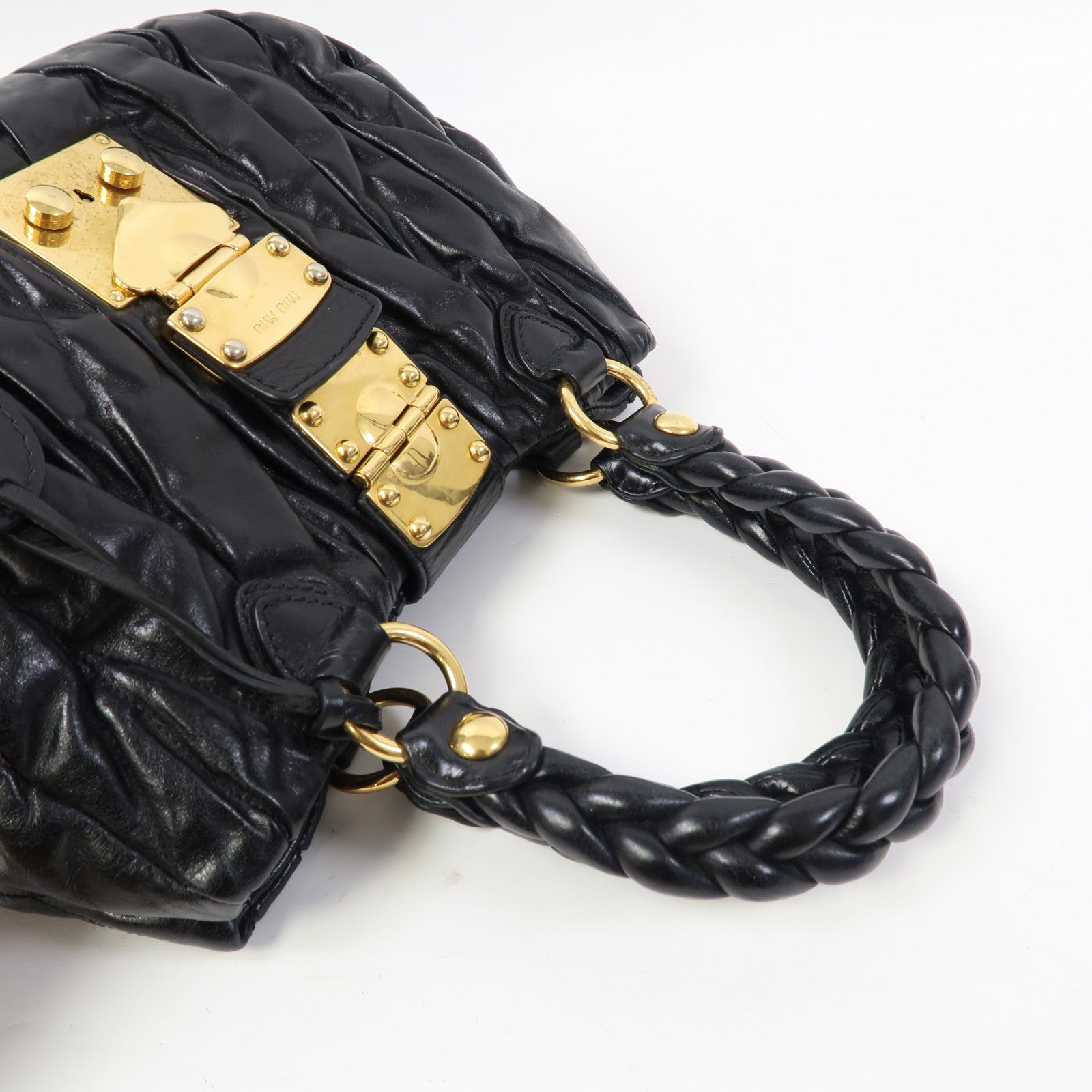 Miu Miu 牛皮皮革Hand Bag金扣手挽袋黑色