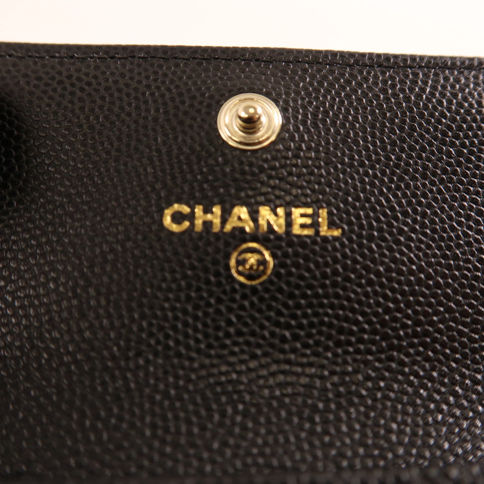 CHANEL 牛皮皮革Card Case銀扣卡片套黑色