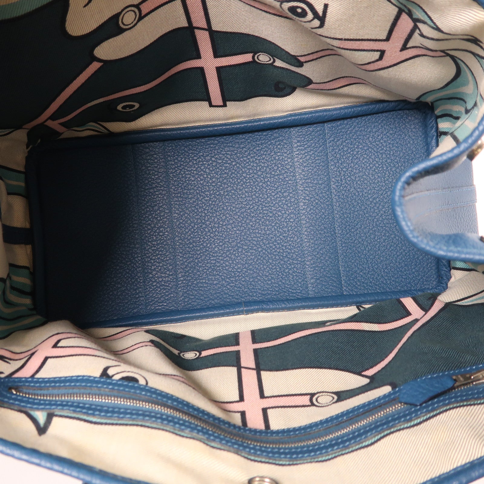 HERMES Negonda皮革Garden Party PM銀手挽袋扣Bleu Agate