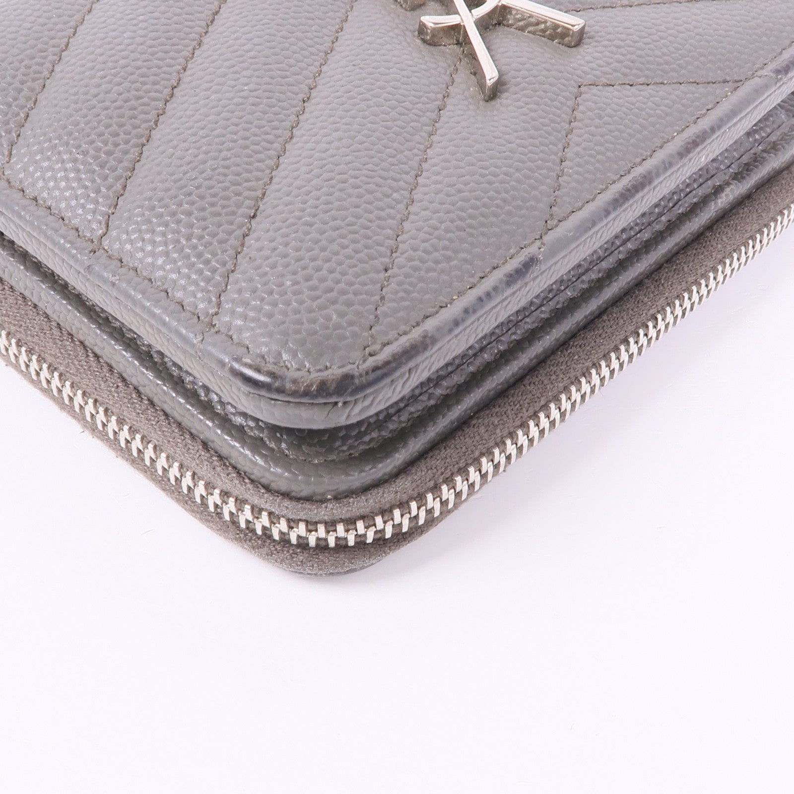 YVES SAINT LAURENT YSL Wallet Calfskin Leather Grey