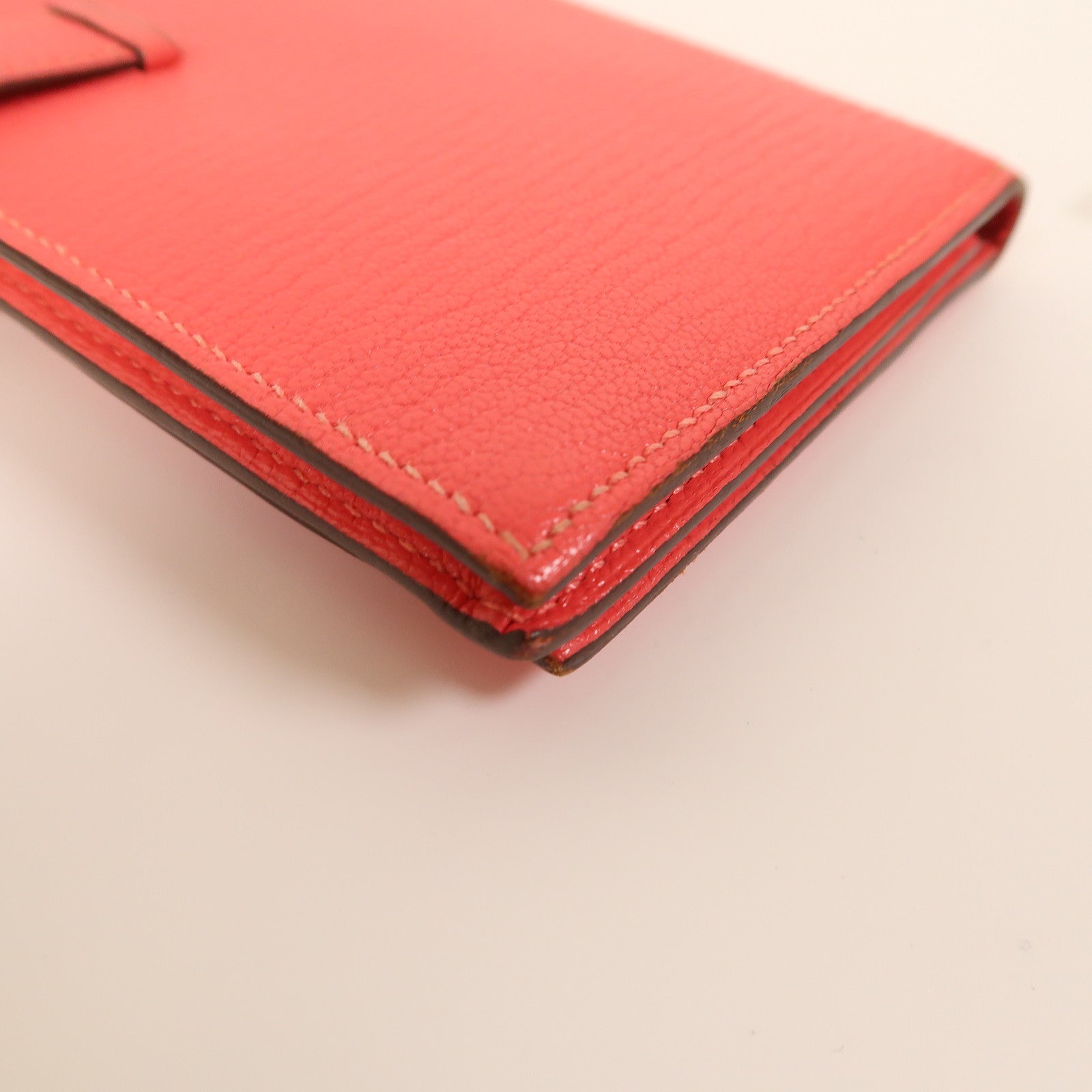 HERMES 【激減優惠】Chevre皮革Bearn Wallet銀扣長錢包粉紅色