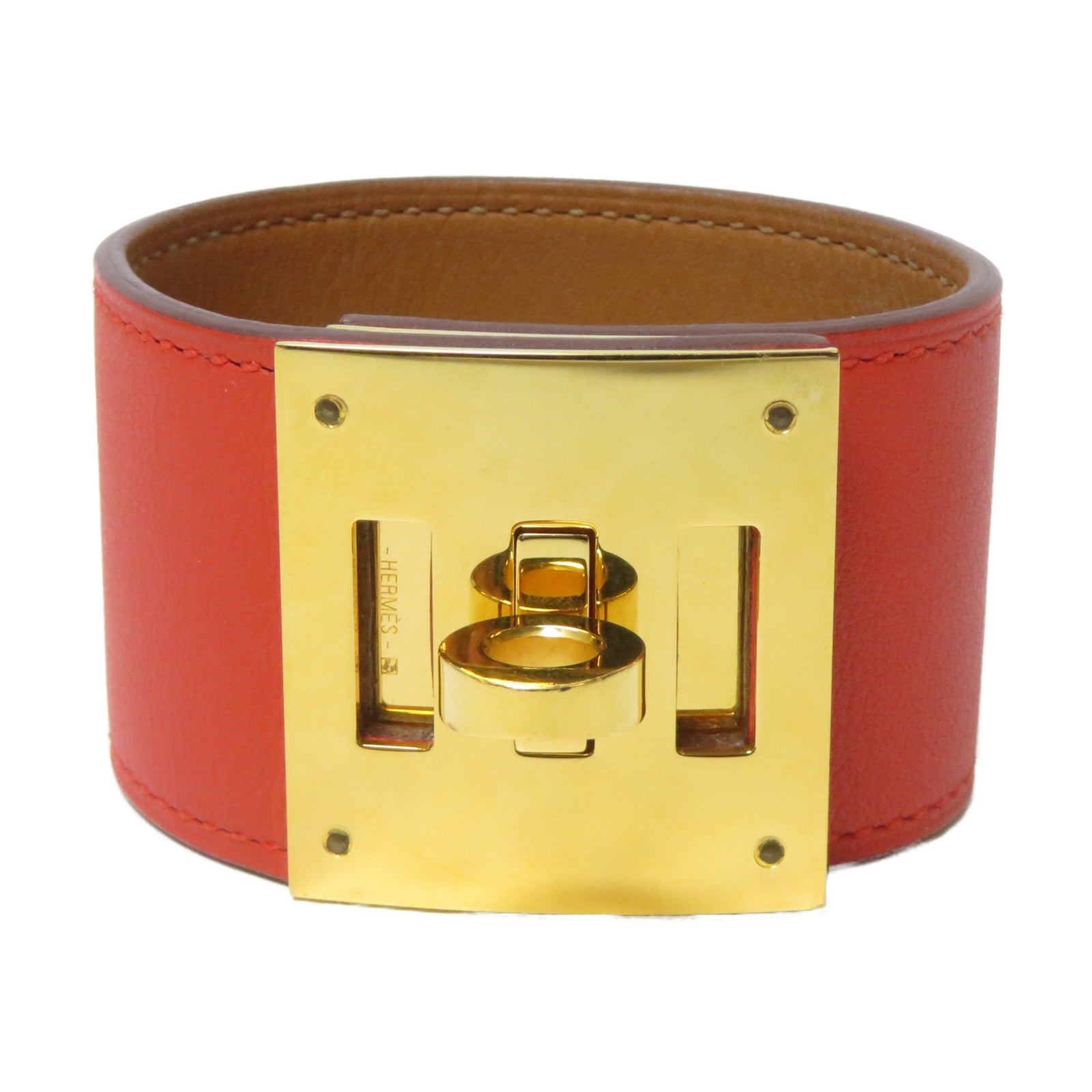 HERMES 【激減優惠】Swift皮革Kelly Dog Bracelet金扣手鐲橙色
