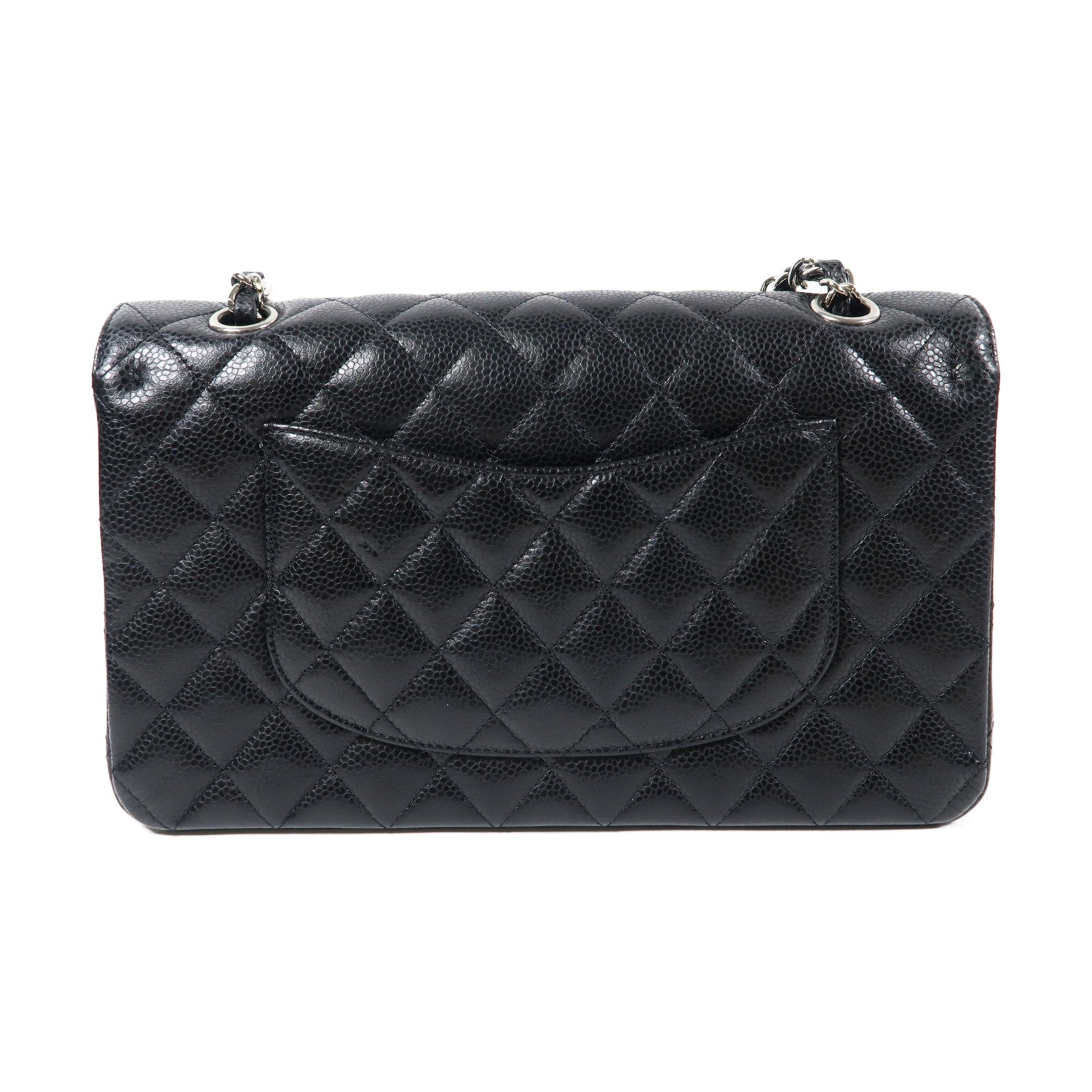 CHANEL 菱格Caviar皮革Classic Flap 25銀扣鏈帶肩背袋黑色