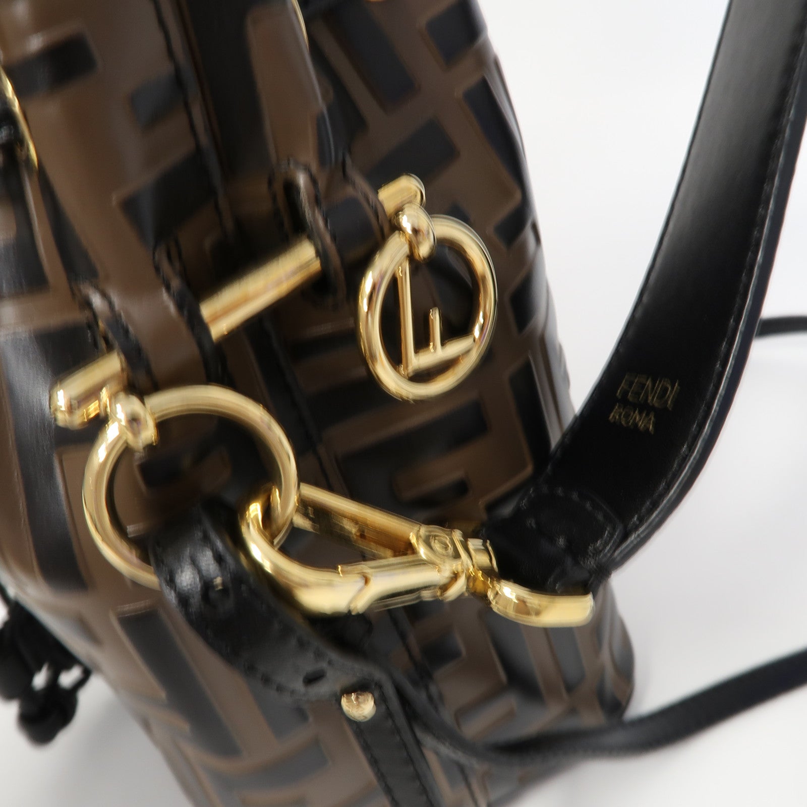 FENDI 牛皮皮革Mon Tresor金扣手挽肩背兩用袋啡色