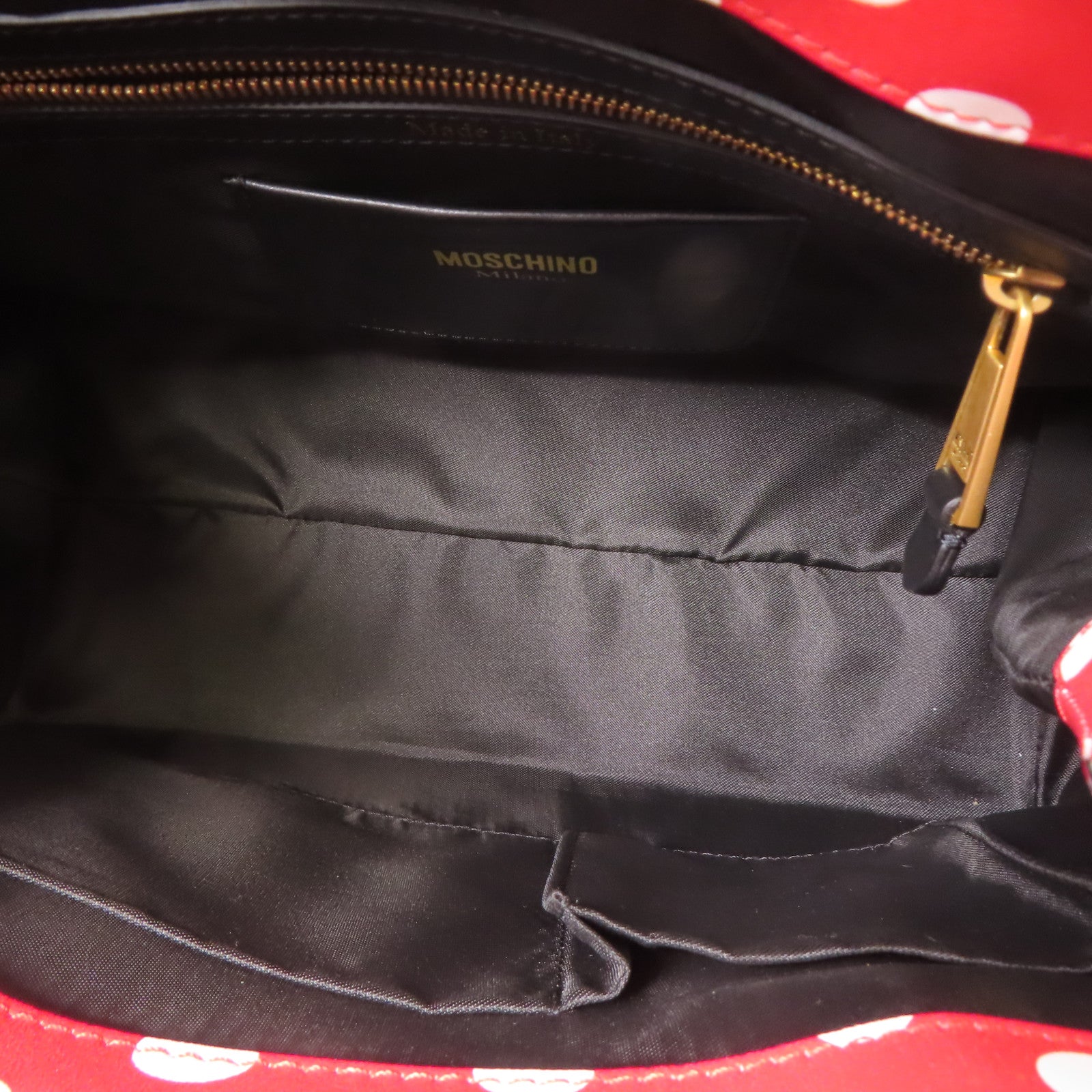 MOSCHINO Tote Bag Handbag 2 Way Shoulder Bag Calfskin Leather Red/White