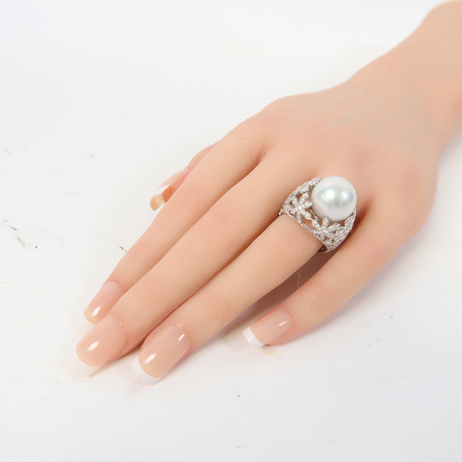 JEWELRY 18K白金Diamond Pearl Ring 1.01ct/0.71ct鑽石珍珠戒指US#6.5
