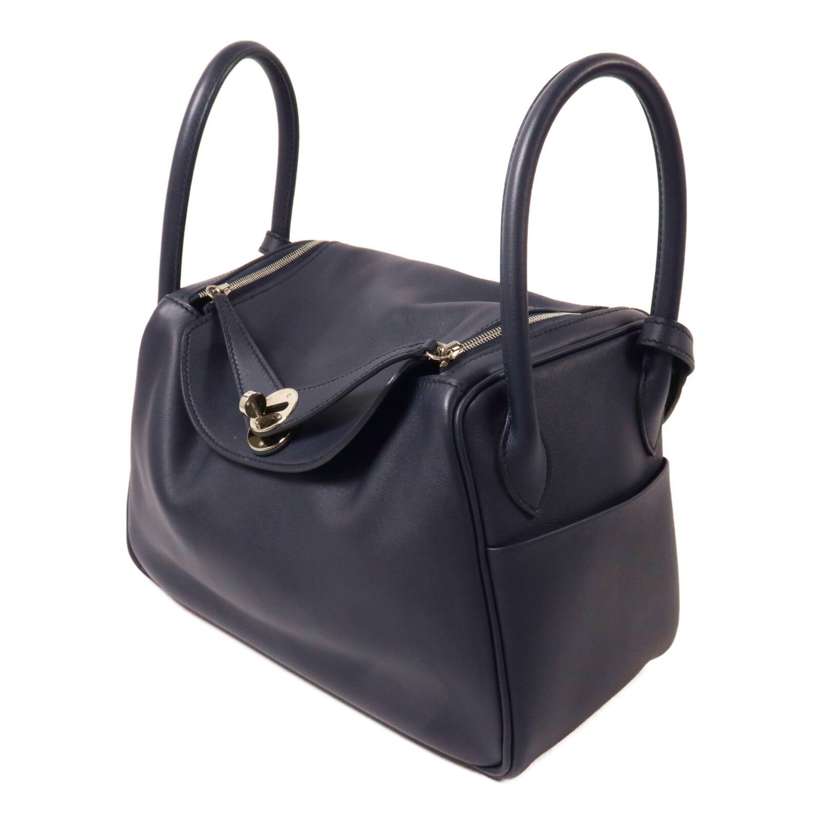 HERMES Swift皮革/Epsom皮革Lindy 26手挽肩背兩用袋Bleu Indigo/Orange Poppy
