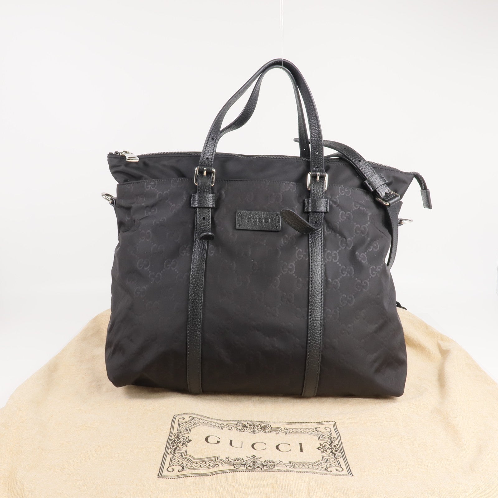 GUCCI 尼龍2 Way Shoulder銀扣手挽肩背兩用袋