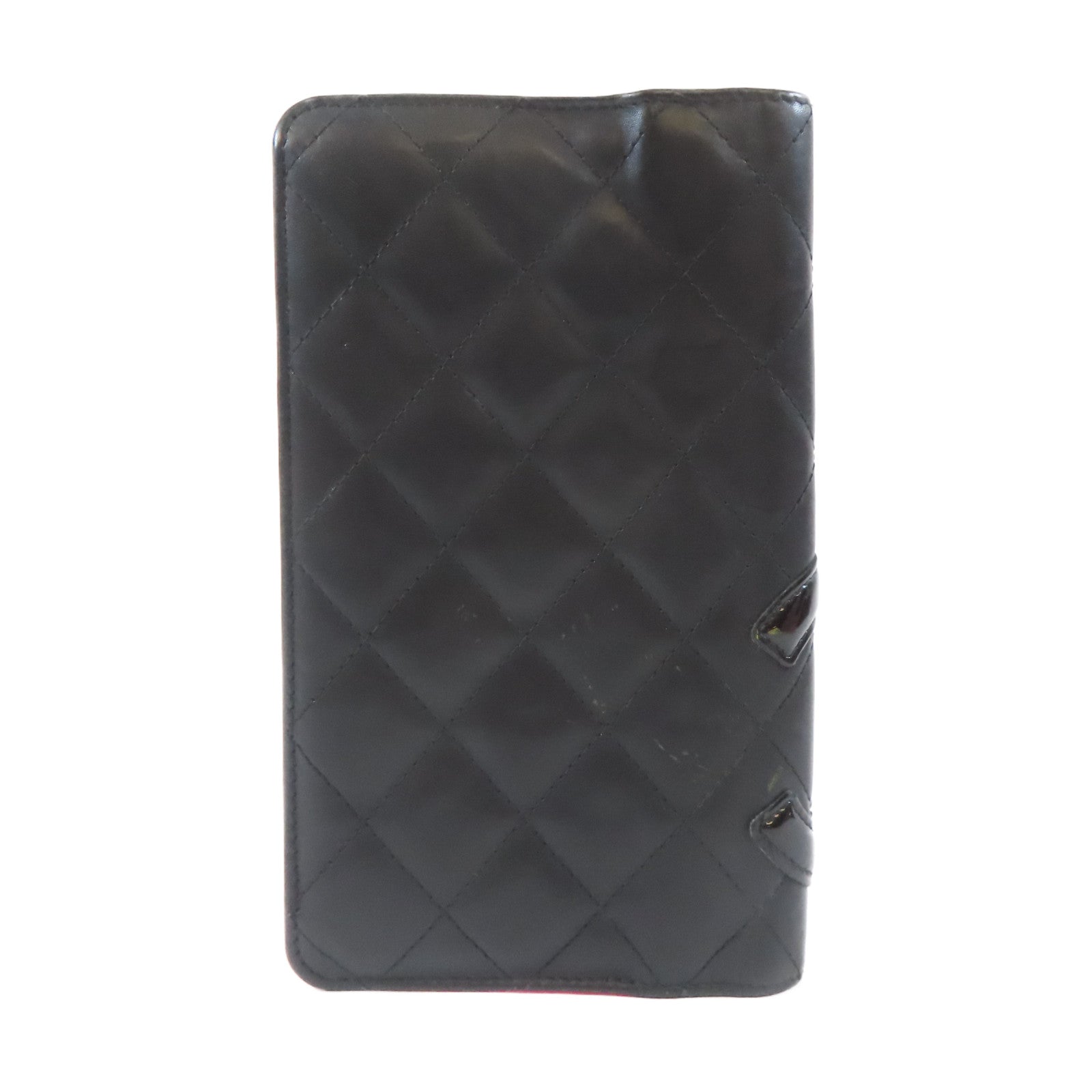 CHANEL 菱格牛皮皮革Cambon Wallet銀扣長錢包黑色