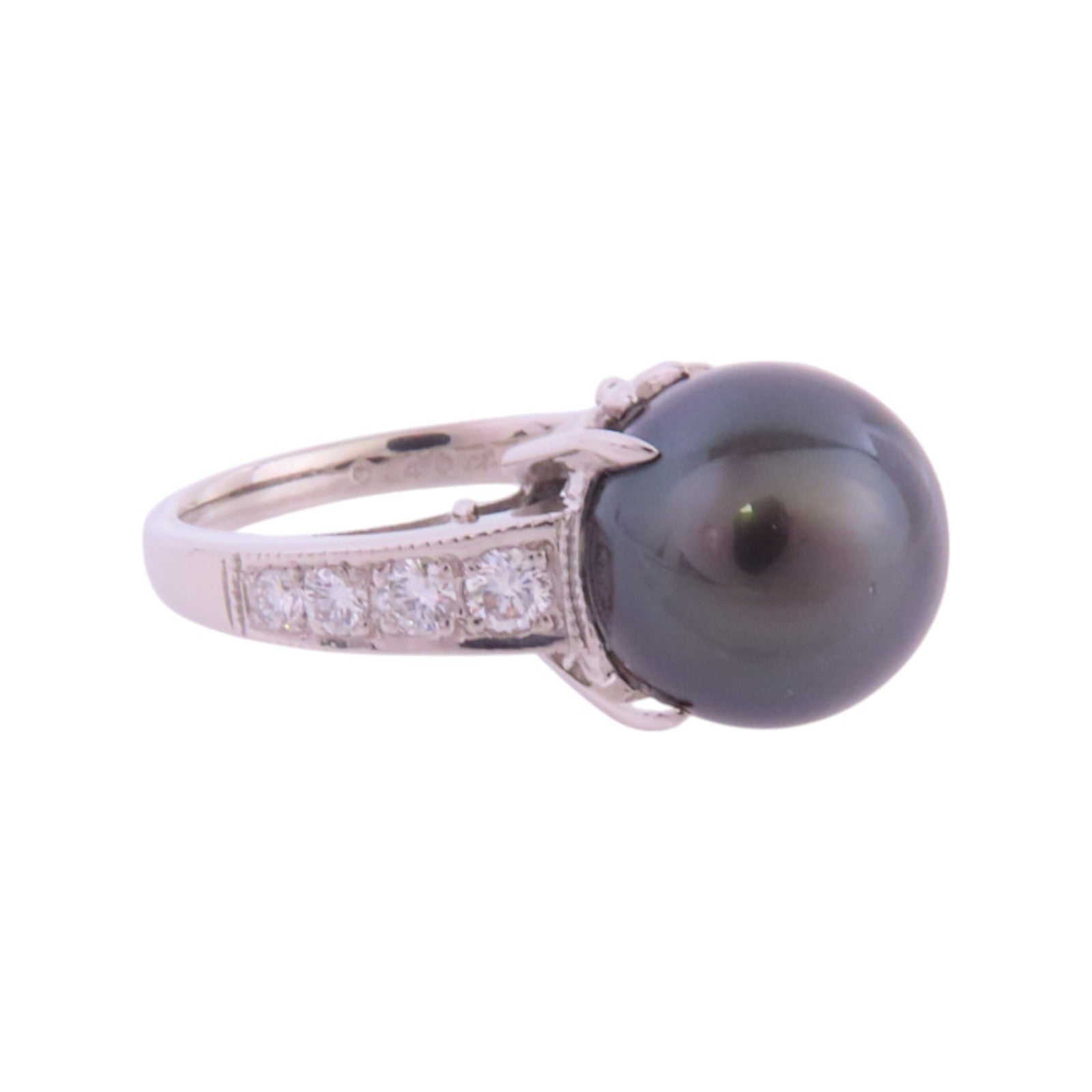 JEWELRY PT900鉑金/大溪地黑珍珠/鑽石Tahitian Pearl Diamond Ring戒指US#5.75
