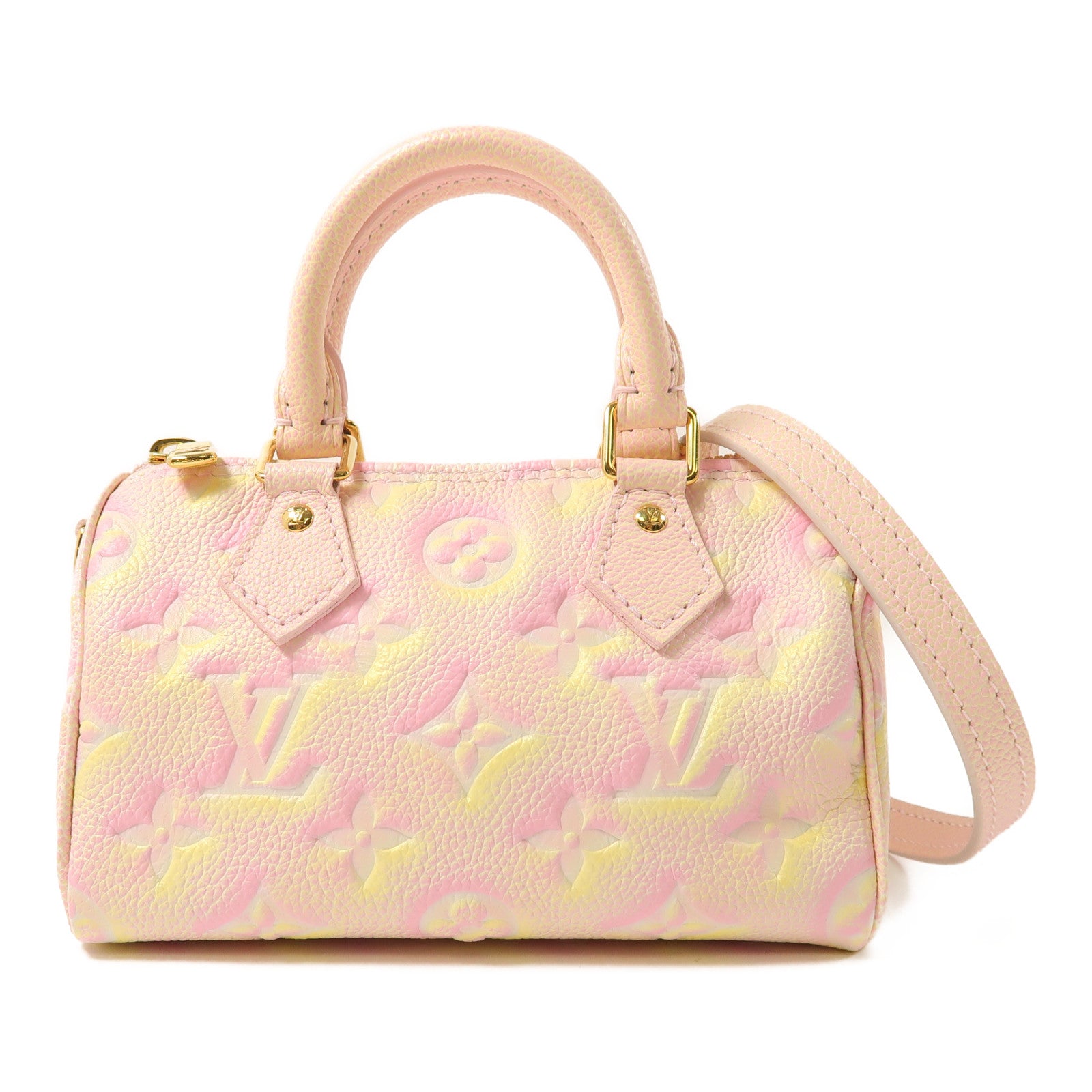 LOUIS VUITTON Monogram Empreinte Nano Speedy金扣手挽肩背兩用袋粉紅色/黃色