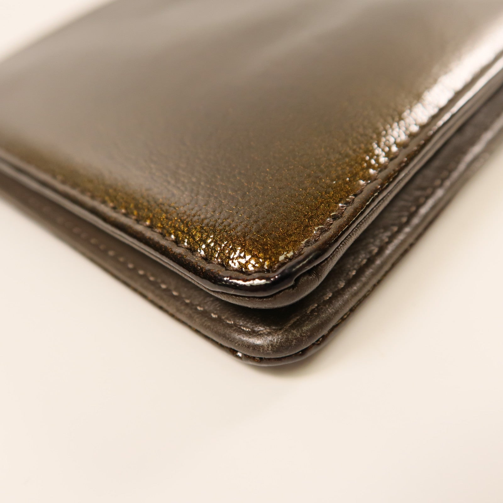 CHANEL 漆皮皮革Wallet銀扣錢包啡色