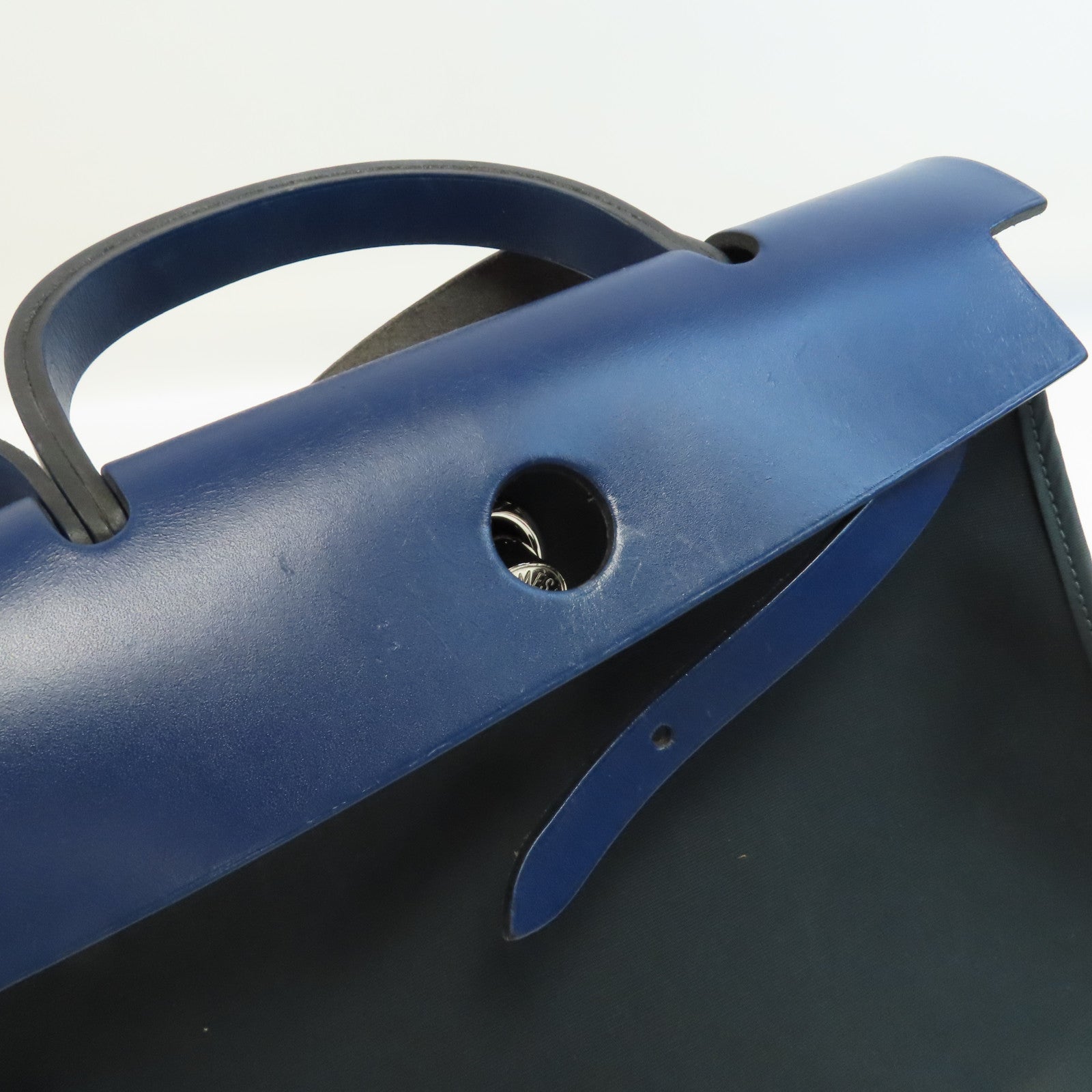HERMES 帆布Herbag PM銀扣手挽肩背兩用袋Vert Cypres/綠色/藍色