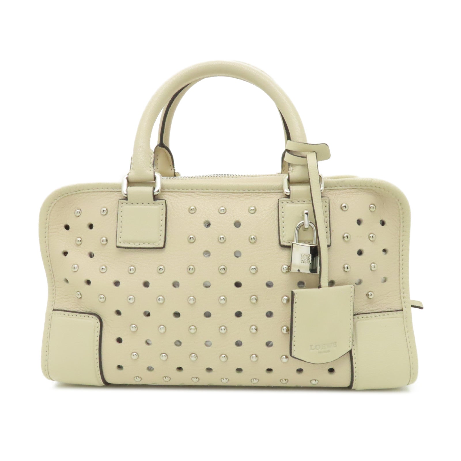 LOEWE 【清倉大減價】牛皮皮革Amazona銀扣手挽袋白色