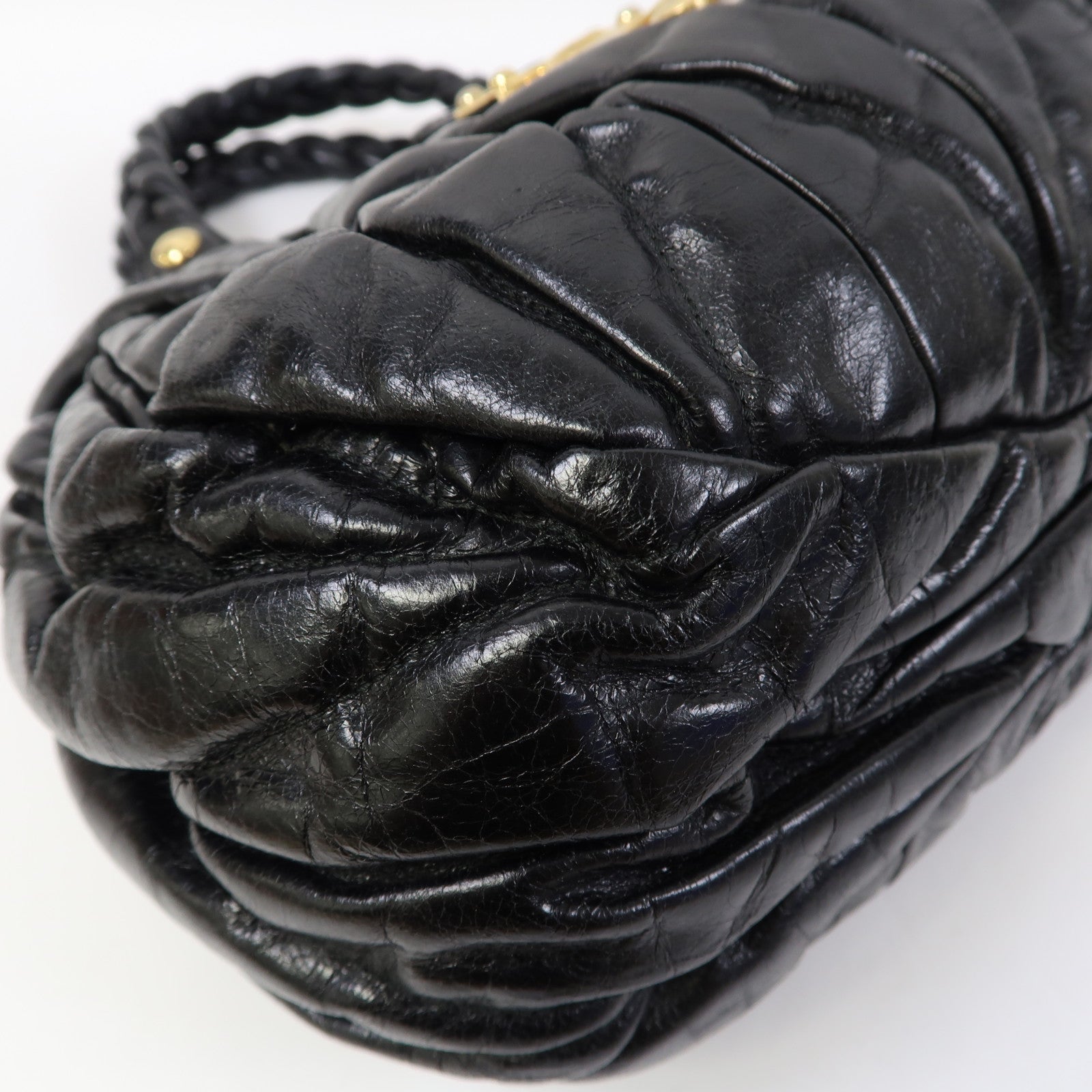 Miu Miu 牛皮皮革Hand Bag金扣手挽袋黑色