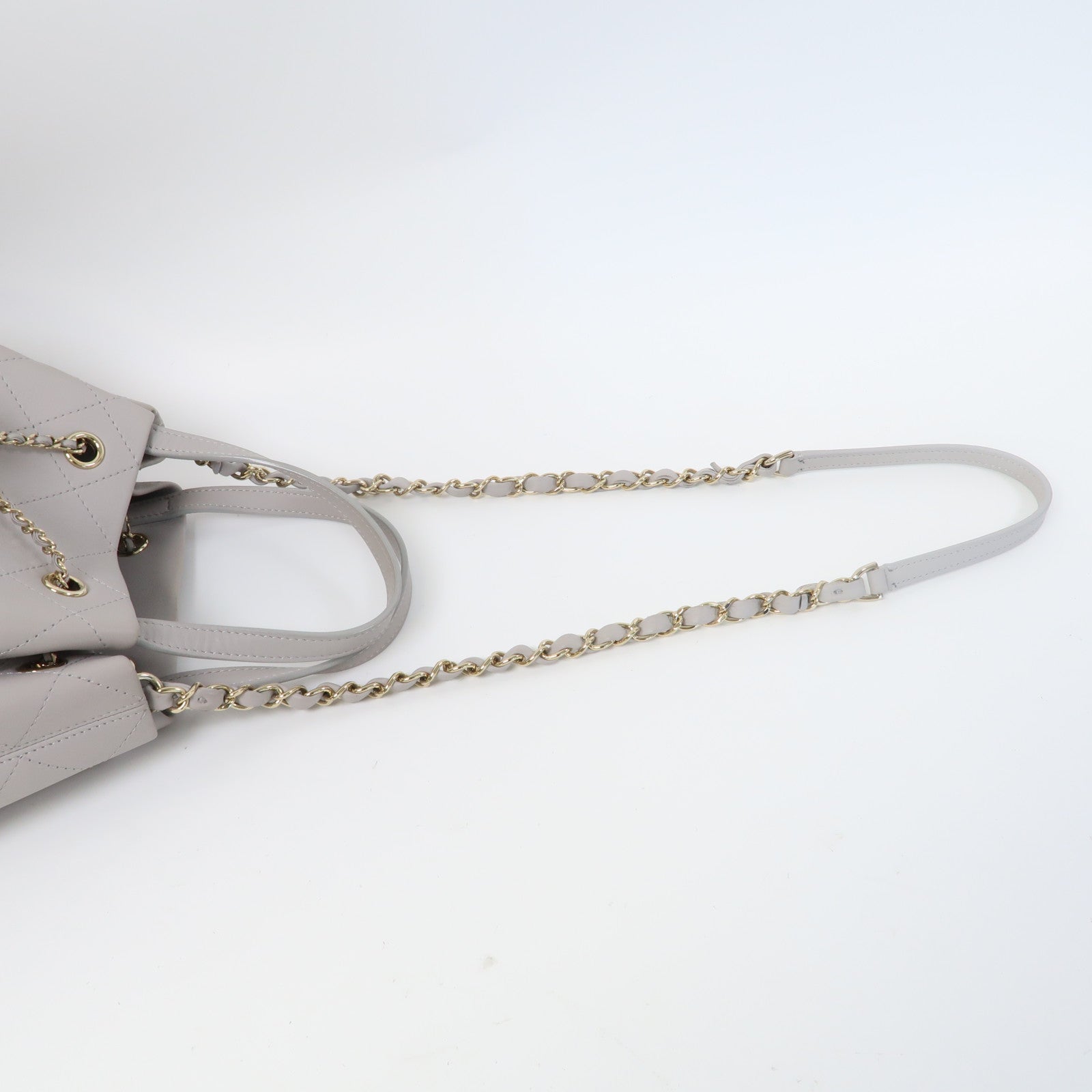 CHANEL 菱格羊皮皮革Chain Shoulder金扣手挽鏈帶肩背兩用袋灰色