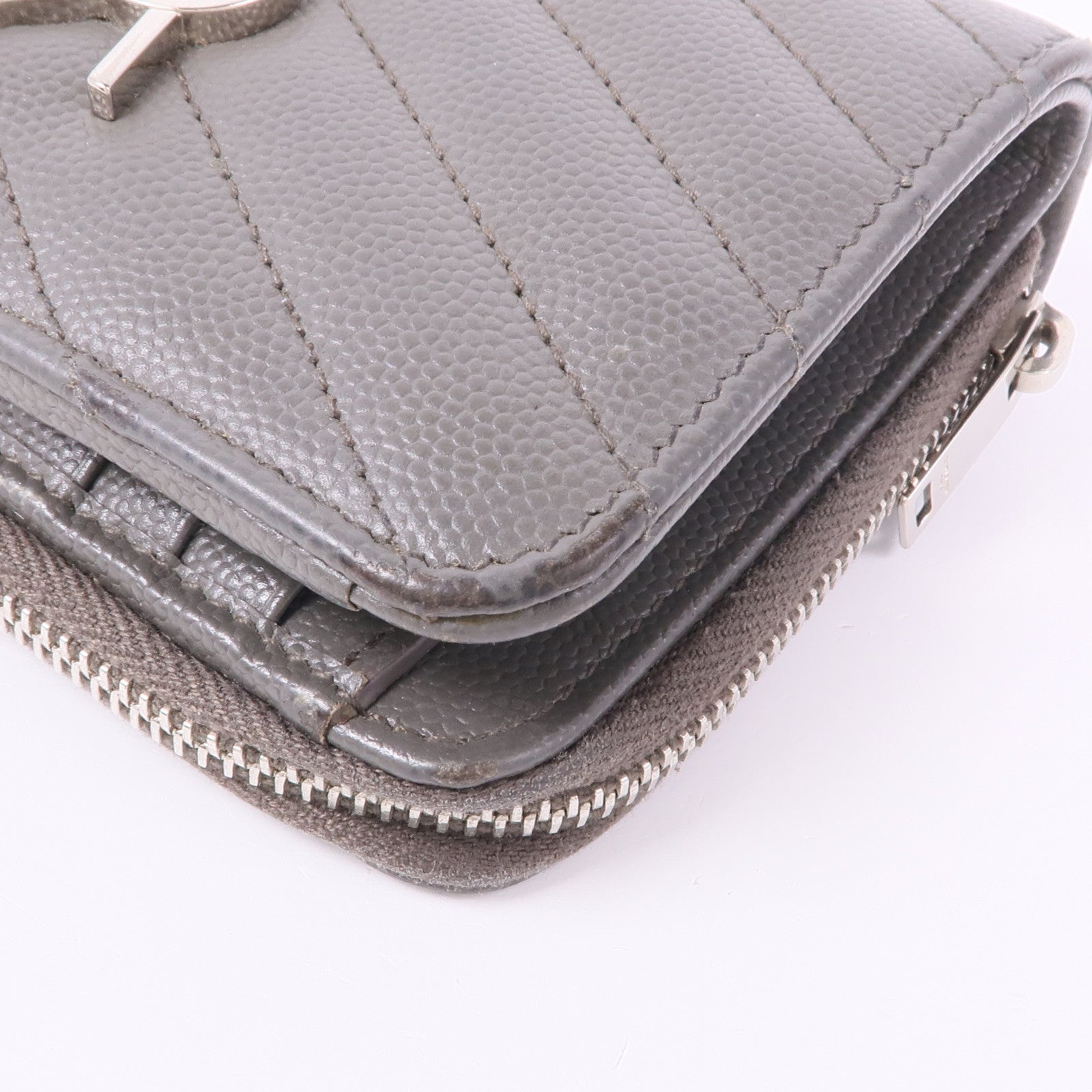 YVES SAINT LAURENT YSL Wallet Calfskin Leather Grey