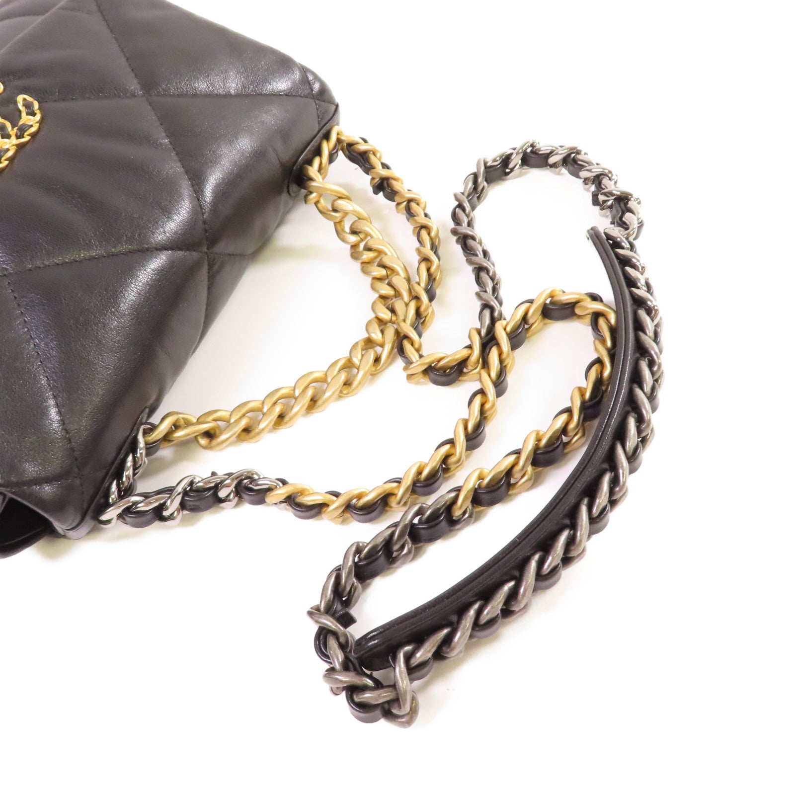 CHANEL 菱格羊皮皮革Chanel 19 Small 2Way Shoulder Bag鏈帶手挽肩背兩用袋黑色