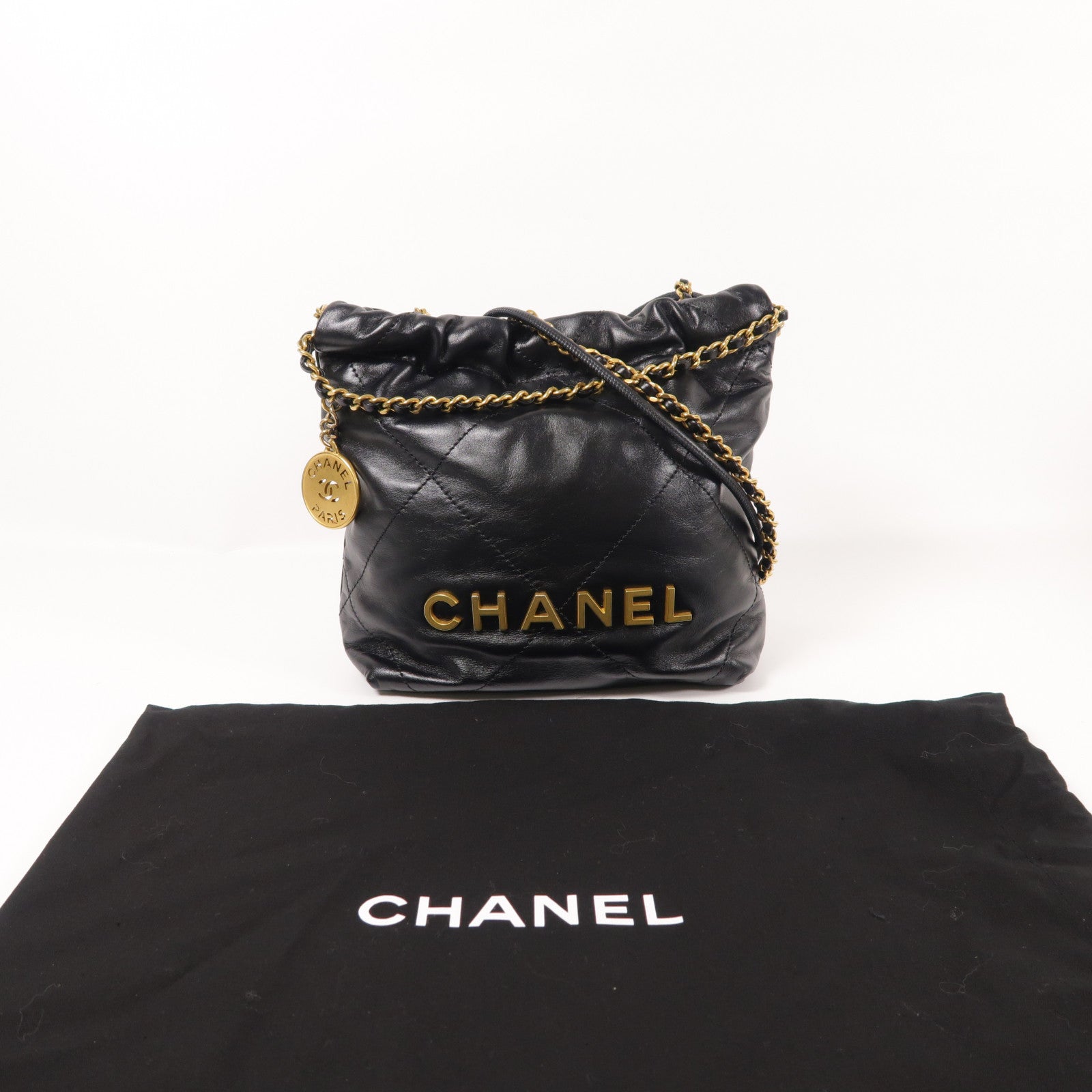 CHANEL 牛皮皮革22 Mini金扣鏈帶肩背袋