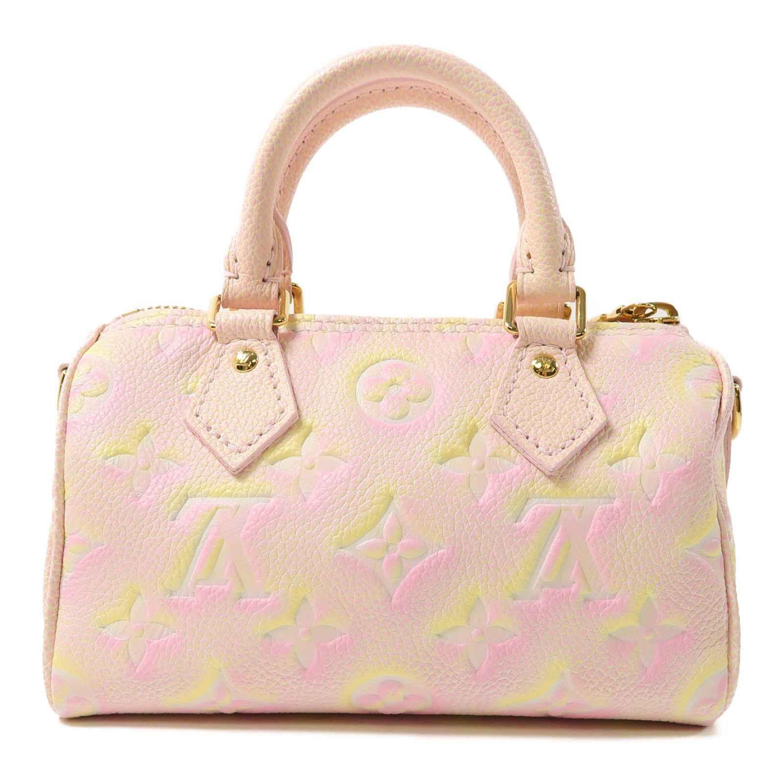 LOUIS VUITTON Monogram Empreinte Nano Speedy金扣手挽肩背兩用袋粉紅色/黃色