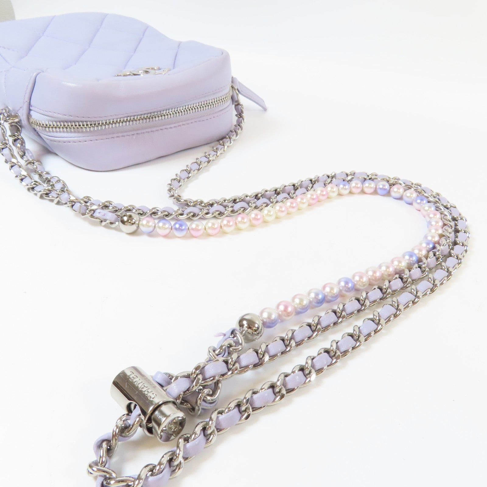 CHANEL 【激減優惠】菱格羊皮皮革Chain Shoulder銀扣鏈帶肩背袋紫色
