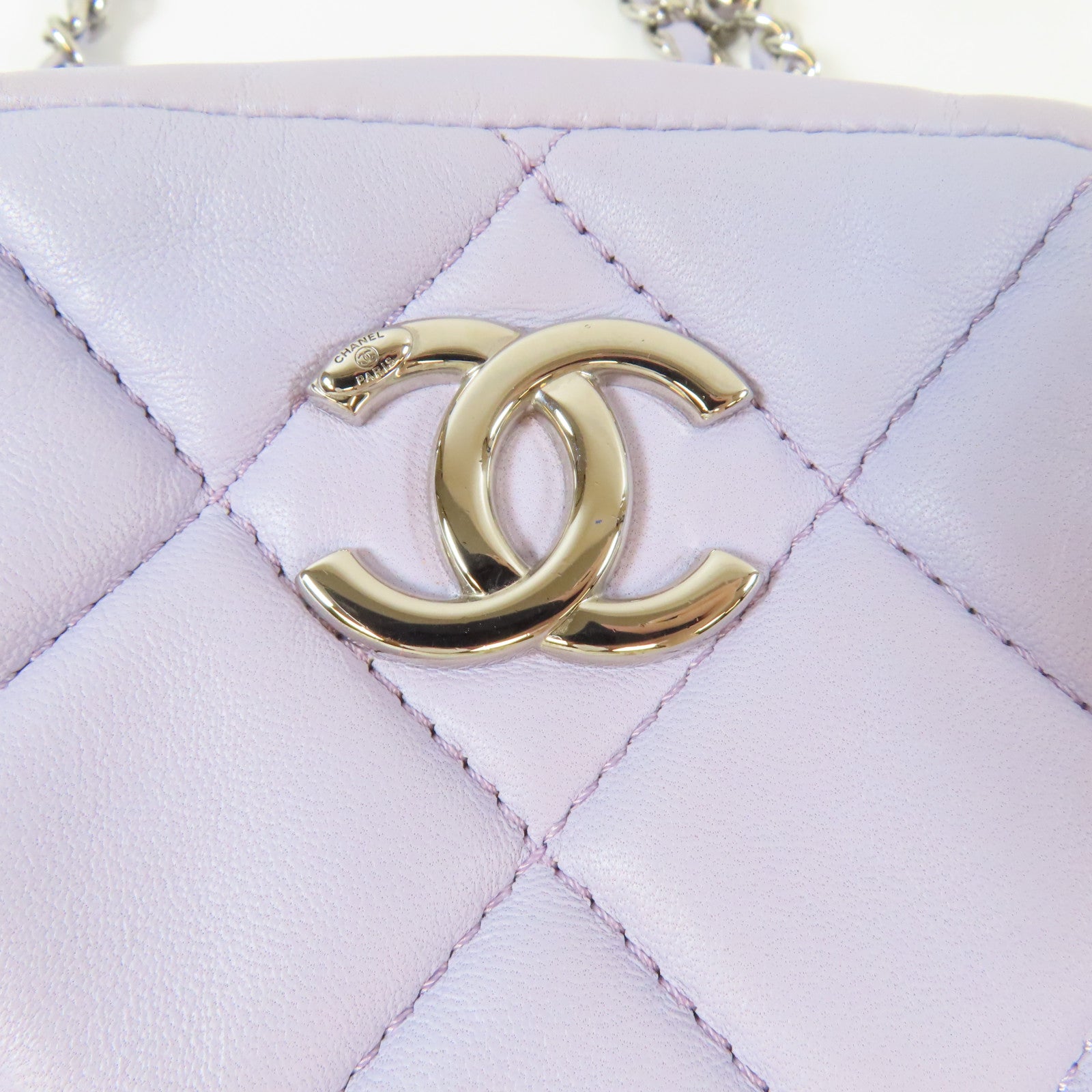CHANEL 【激減優惠】菱格羊皮皮革Chain Shoulder銀扣鏈帶肩背袋紫色