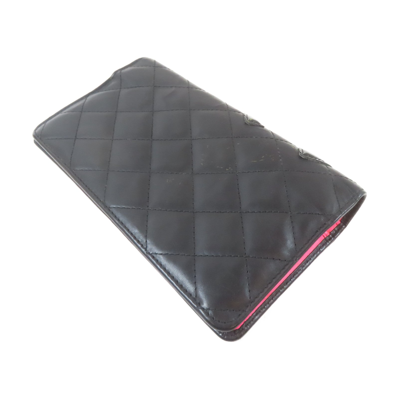 CHANEL 菱格牛皮皮革Cambon Wallet銀扣長錢包黑色
