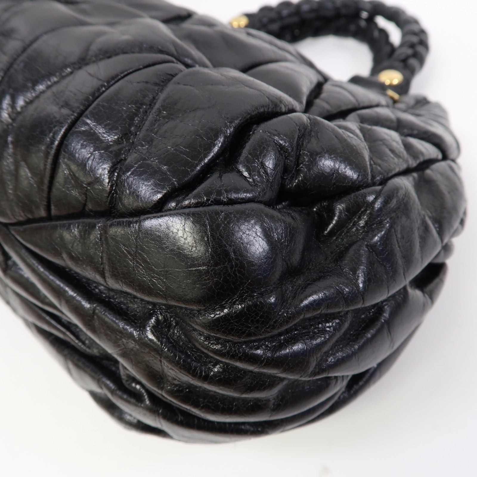 Miu Miu 牛皮皮革Hand Bag金扣手挽袋黑色
