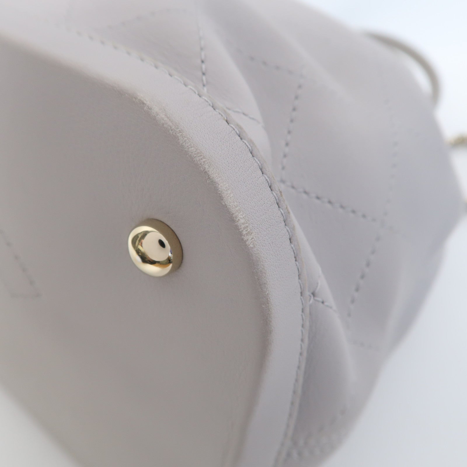 CHANEL 菱格羊皮皮革Chain Shoulder金扣手挽鏈帶肩背兩用袋灰色