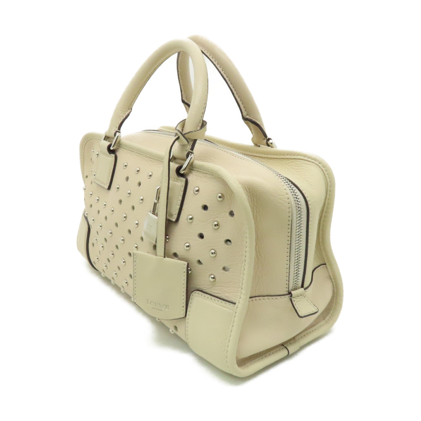 LOEWE 【清倉大減價】牛皮皮革Amazona銀扣手挽袋白色