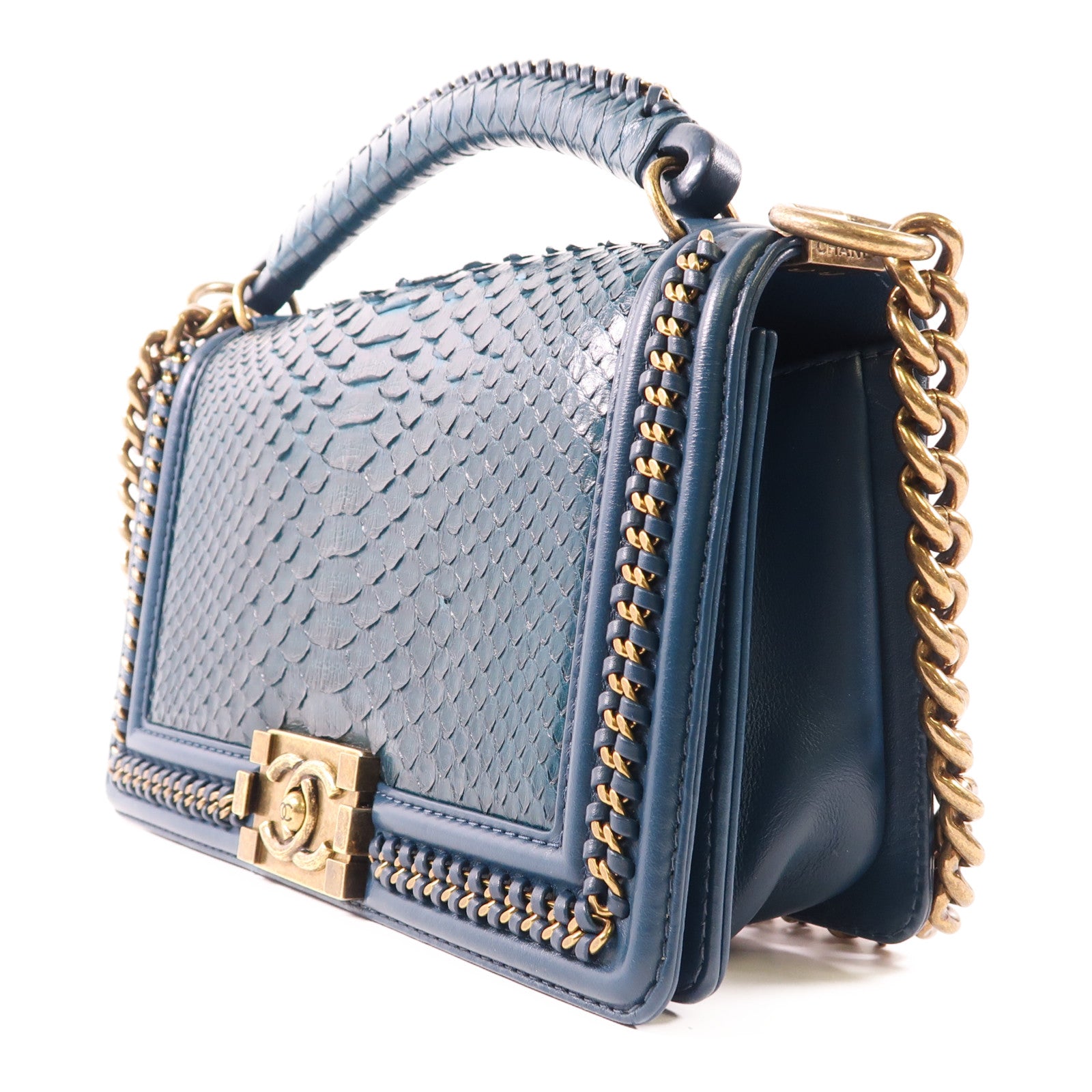 CHANEL 【激減優惠】蛇皮皮革Boy 25金扣手挽肩背兩用袋