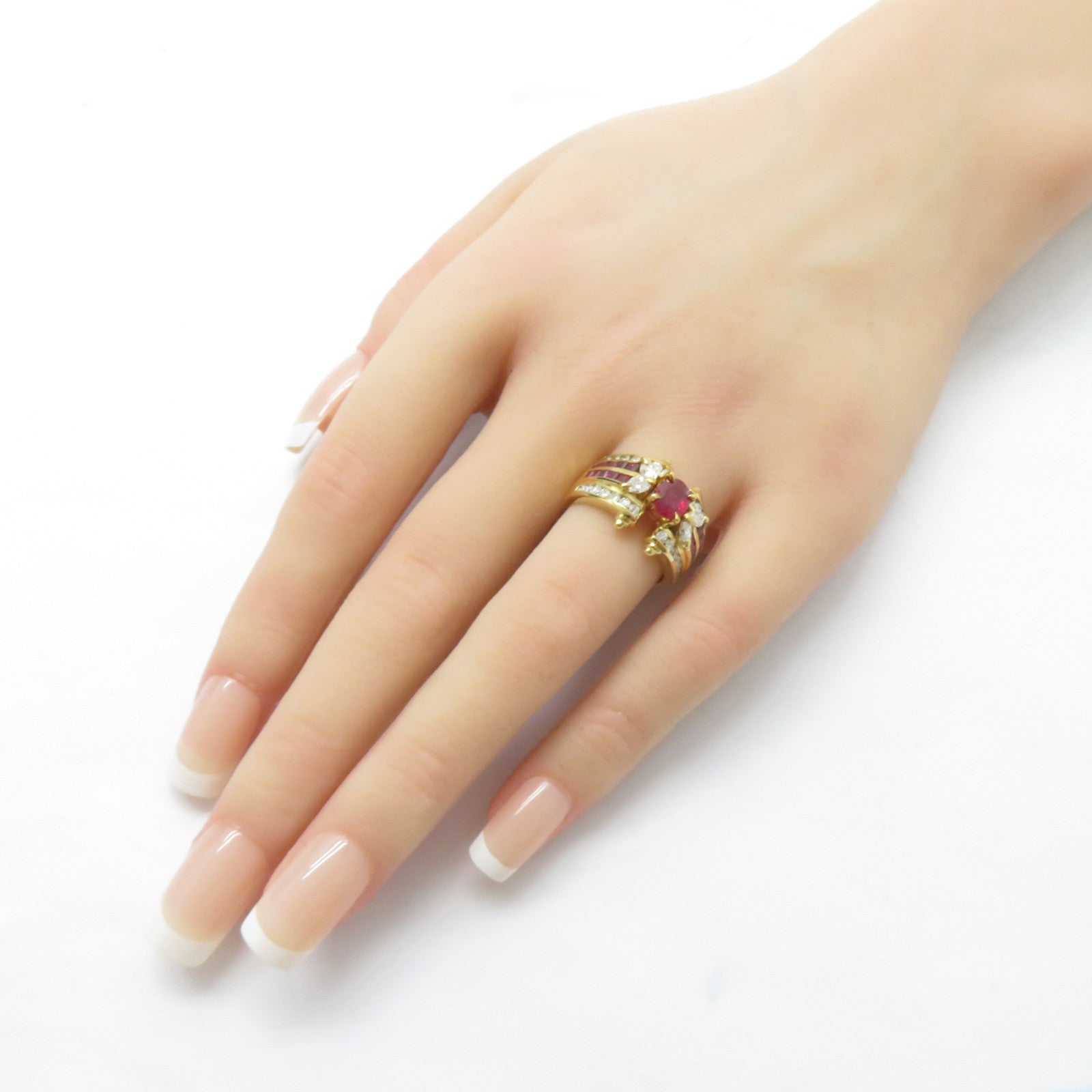 JEWELRY 【激減優惠】18K黃金Ruby Ring 0.92/0.74ct紅寶石/0.91ct鑚石戒指US#6.25