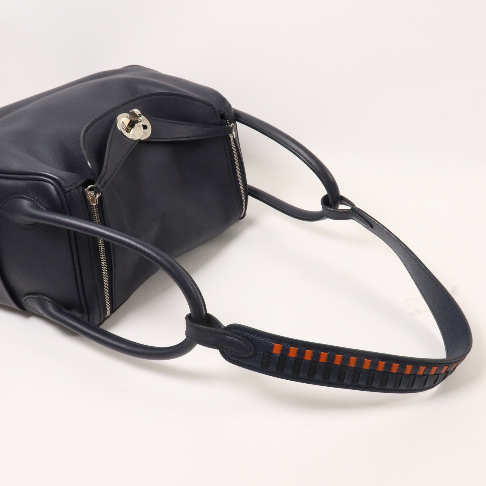 HERMES Swift皮革/Epsom皮革Lindy 26手挽肩背兩用袋Bleu Indigo/Orange Poppy