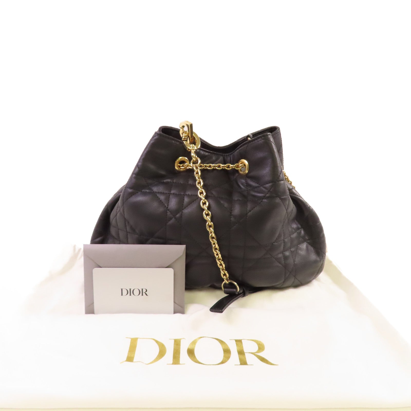 Dior 牛皮皮革Bucket Bag金扣鏈帶肩背袋黑色