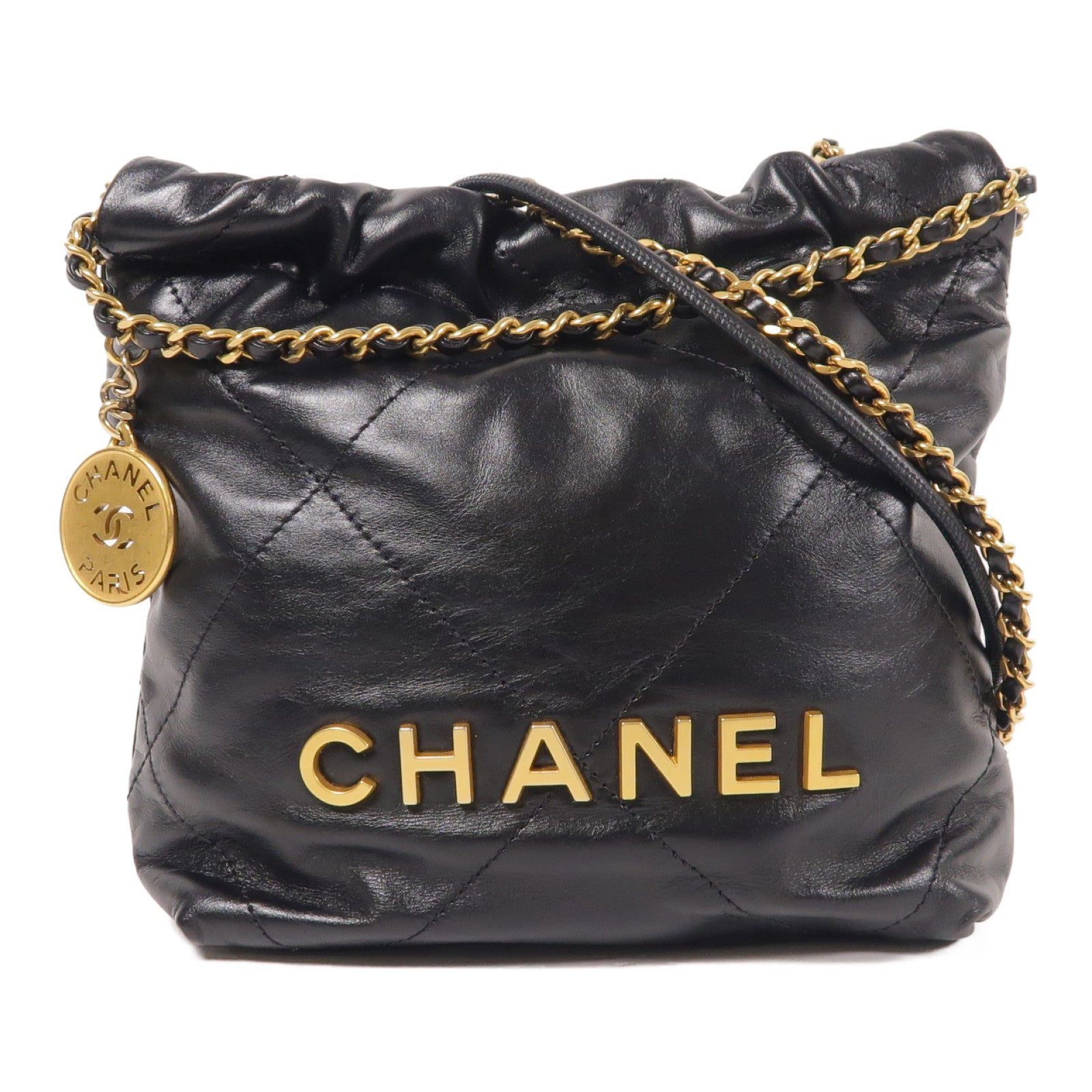 CHANEL 牛皮皮革22 Mini金扣鏈帶肩背袋