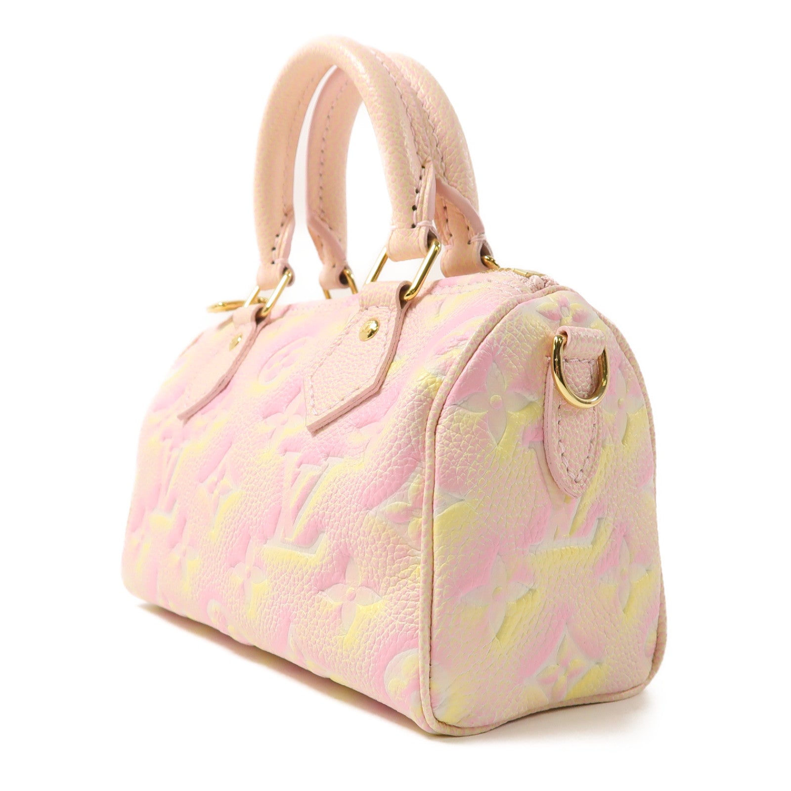 LOUIS VUITTON Monogram Empreinte Nano Speedy金扣手挽肩背兩用袋粉紅色/黃色