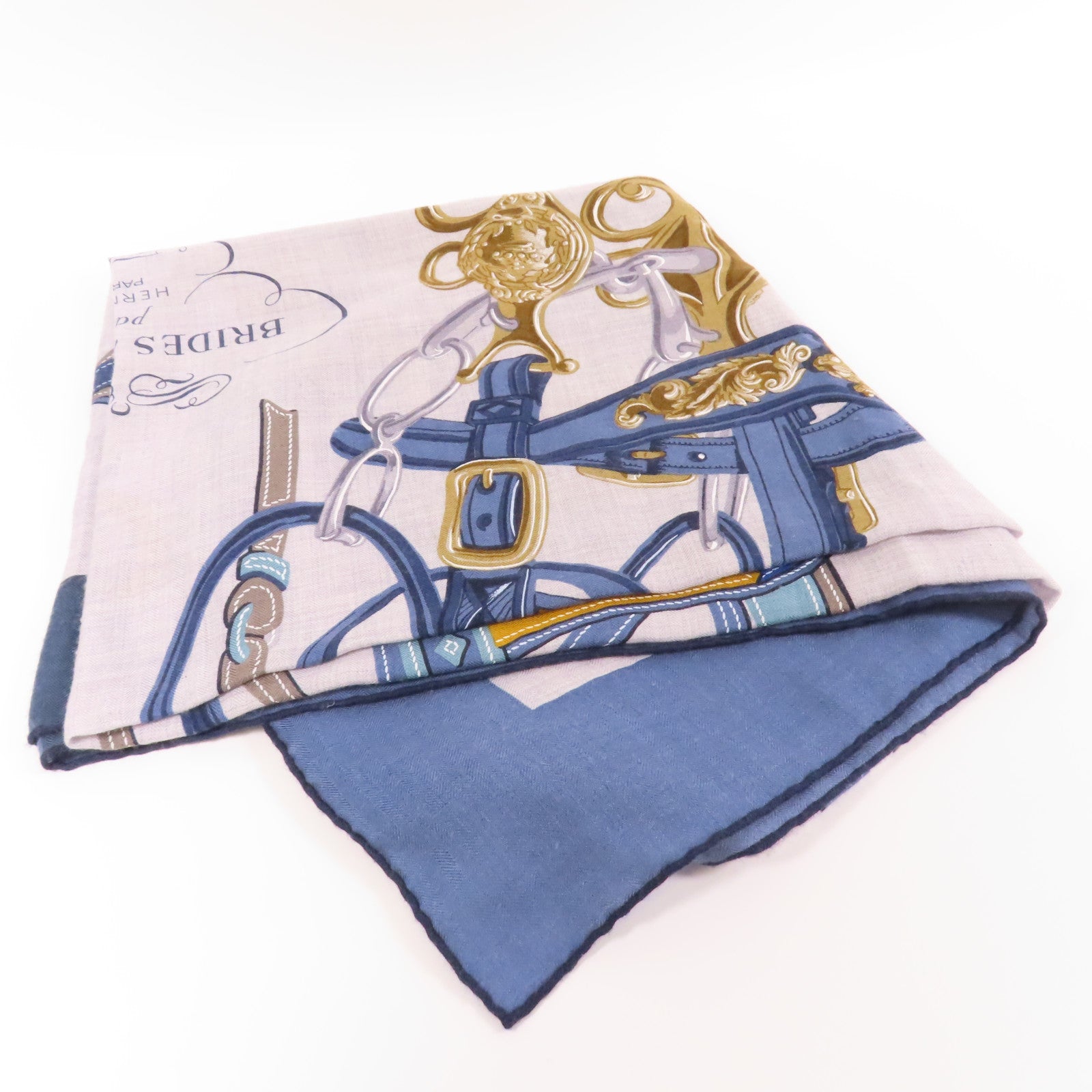 HERMES 絲質Scarf圍巾深藍色/灰色