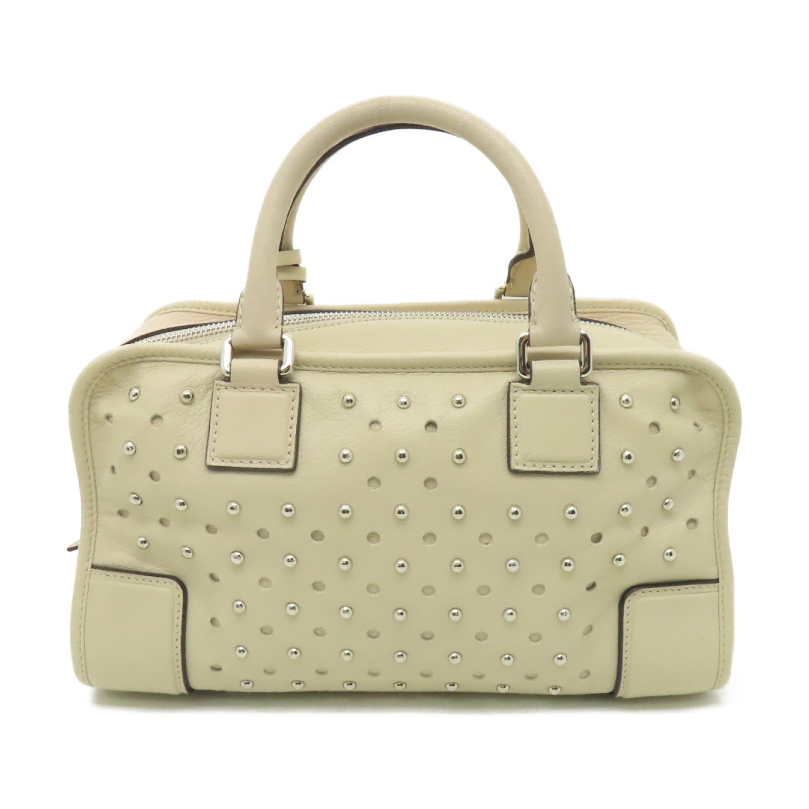LOEWE 【清倉大減價】牛皮皮革Amazona銀扣手挽袋白色