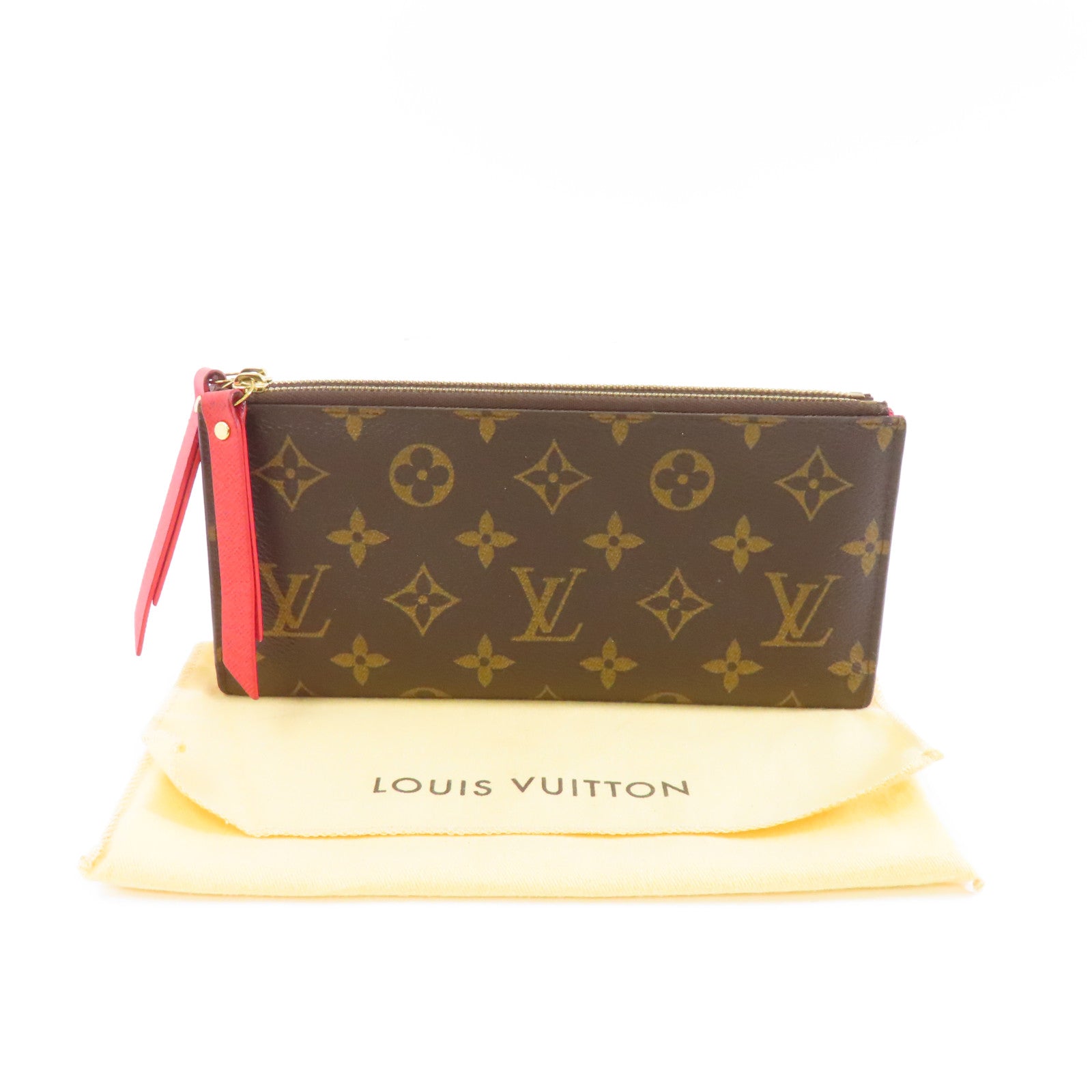 LOUIS VUITTON Monogram Double Zipper Wallet金扣長錢包啡色/紅色