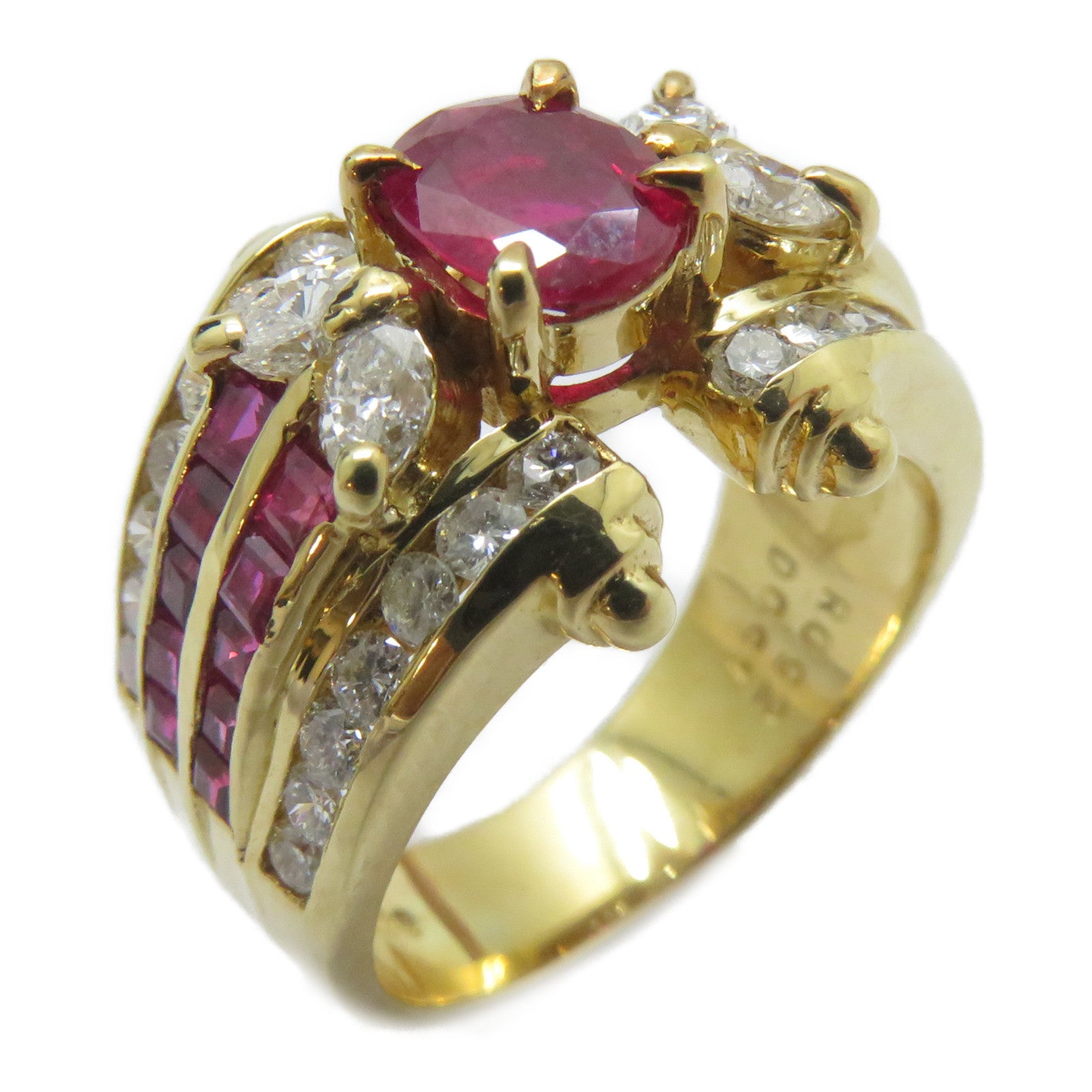 JEWELRY 【激減優惠】18K黃金Ruby Ring 0.92/0.74ct紅寶石/0.91ct鑚石戒指US#6.25