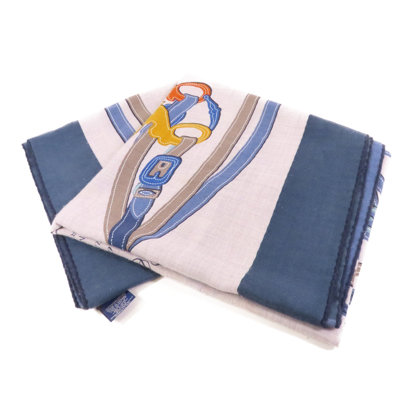 HERMES 絲質Scarf圍巾深藍色/灰色