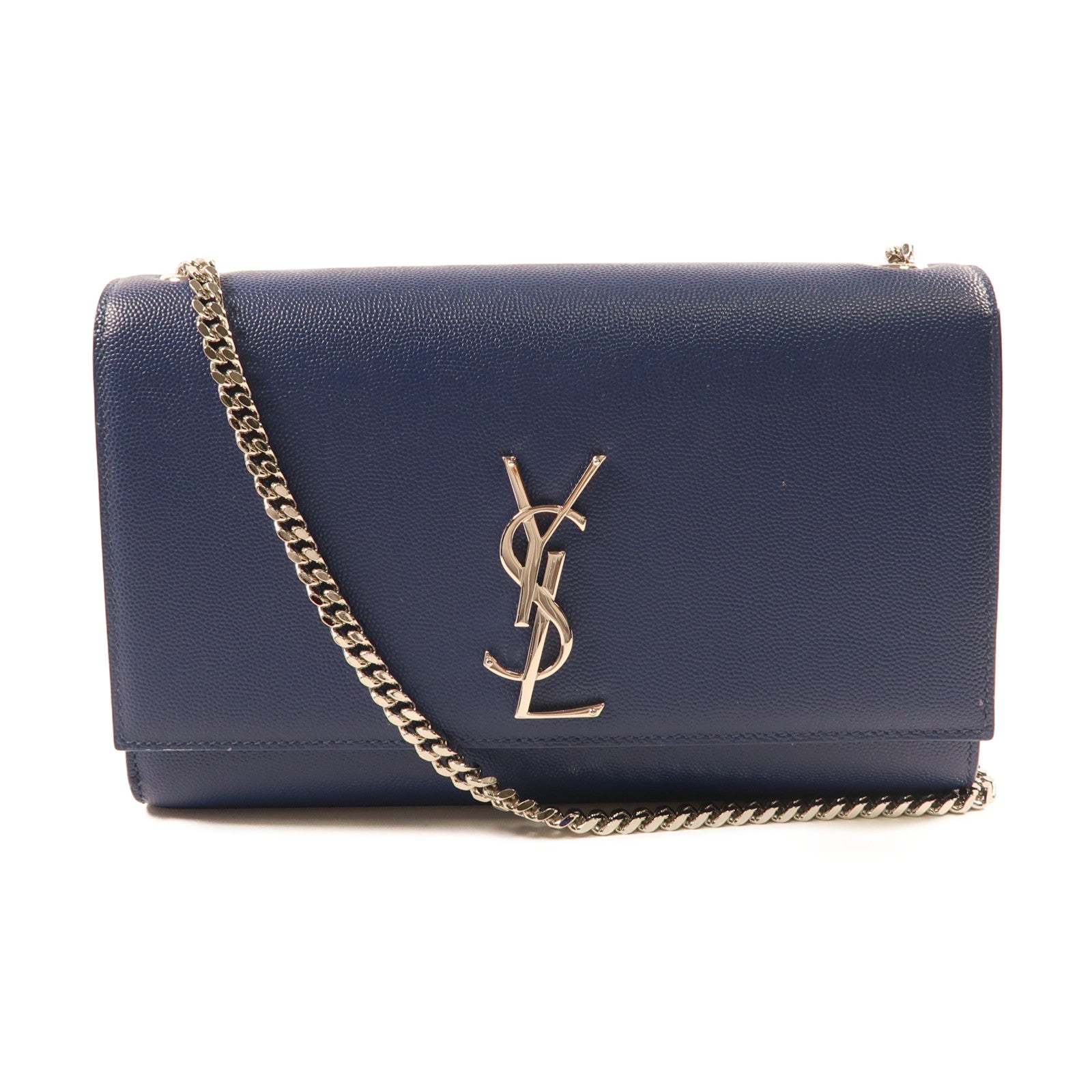 SAINT LAURENT 牛皮皮革Shoulder Bag銀扣鏈帶肩背袋藍色