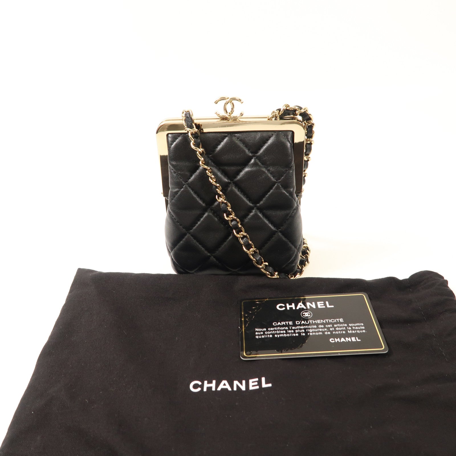 CHANEL 羊皮皮革Mini Chain Shoulder Bag金扣鏈帶肩背袋