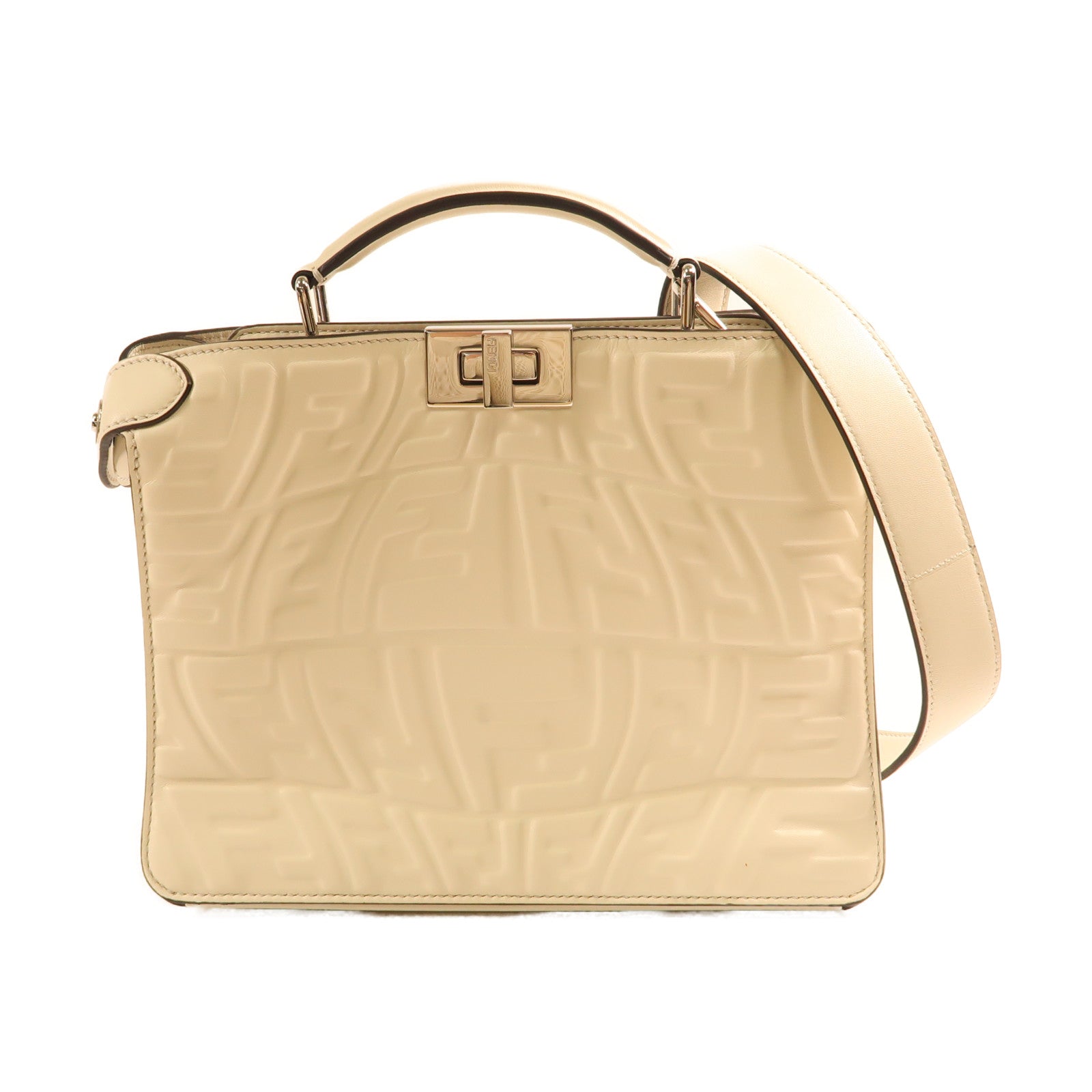 FENDI SHW Peekaboo 2Way Shoulder Handbag Calfskin Leather 7VA530 White