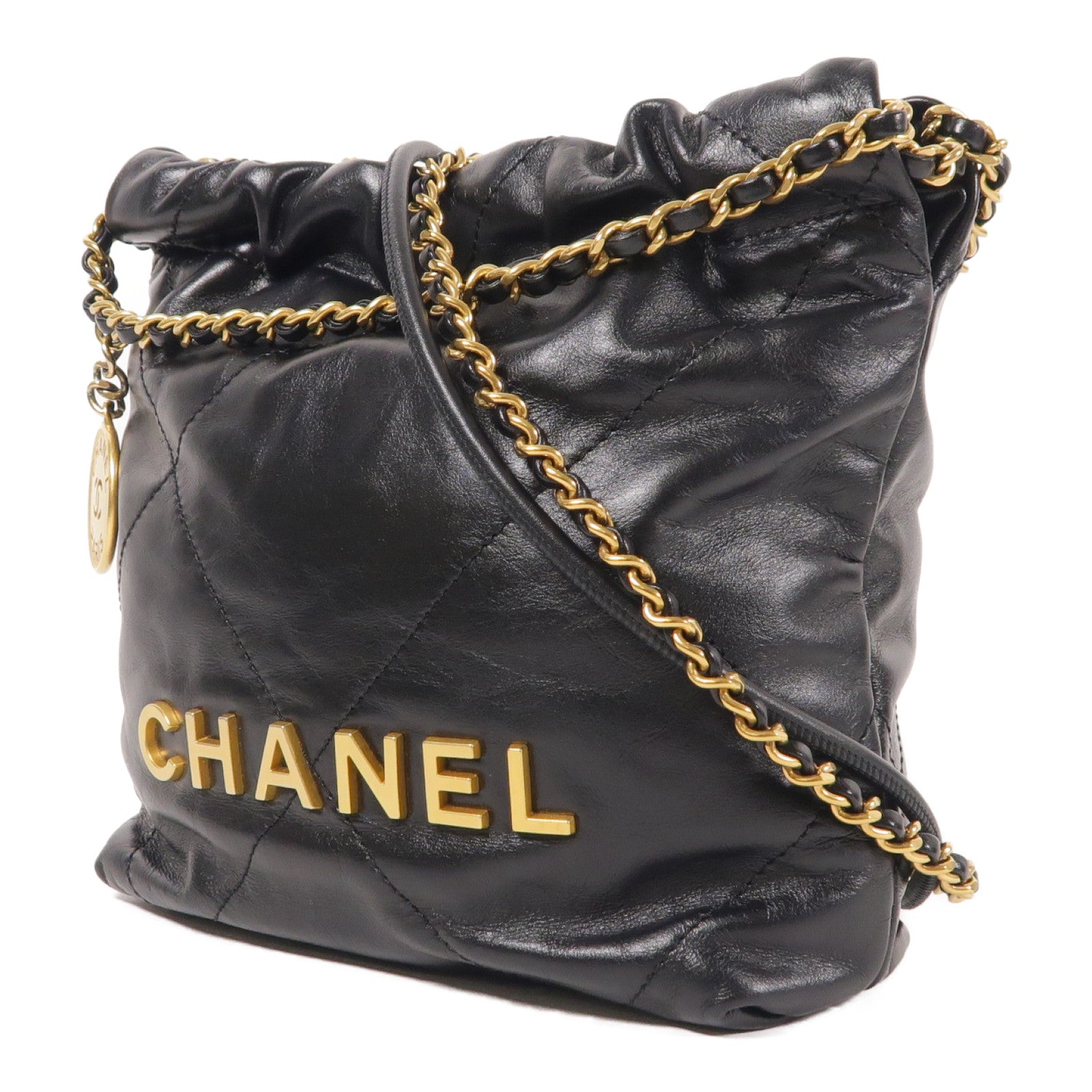 CHANEL 牛皮皮革22 Mini金扣鏈帶肩背袋