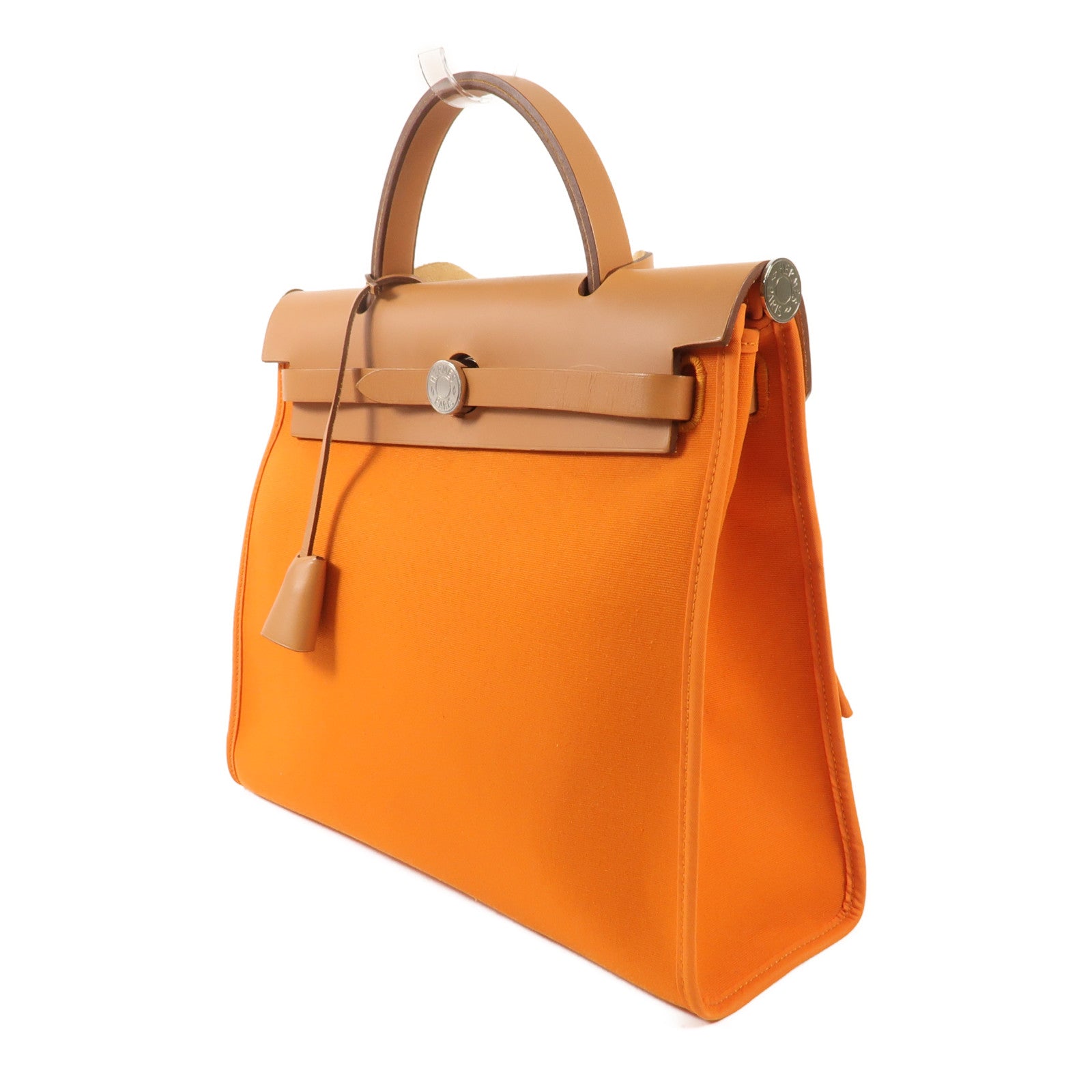HERMES 帆布Herbag PM銀扣手挽肩背兩用袋Orange