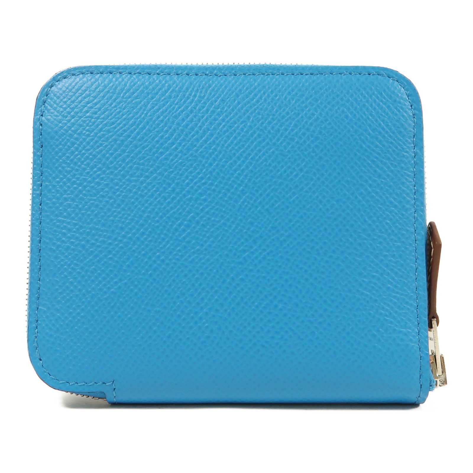 HERMES Epsom皮革Silk In Compact Wallet銀扣錢包Bleu Frida