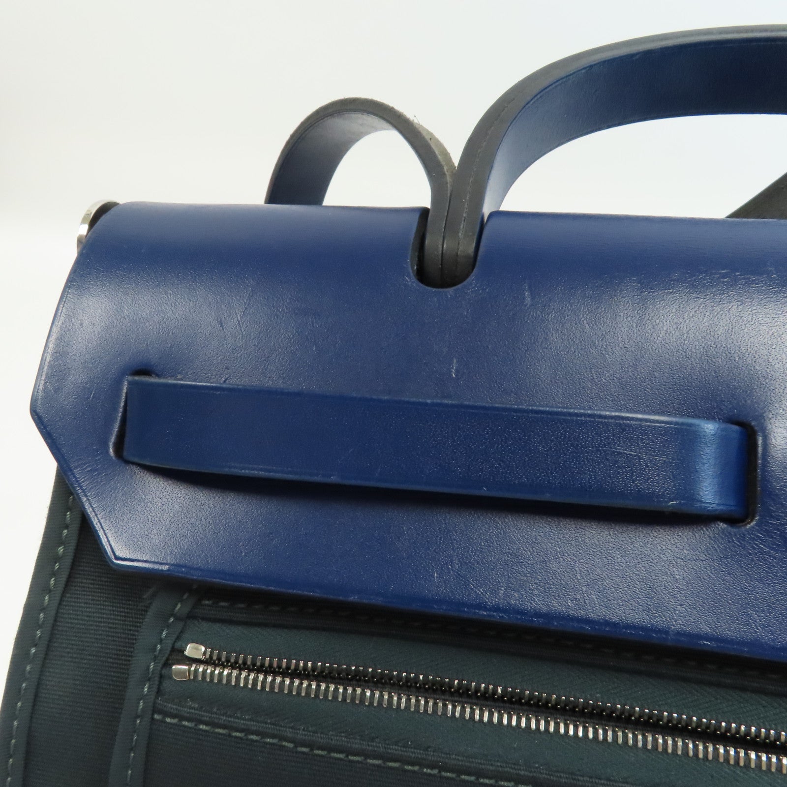 HERMES 帆布Herbag PM銀扣手挽肩背兩用袋Vert Cypres/綠色/藍色