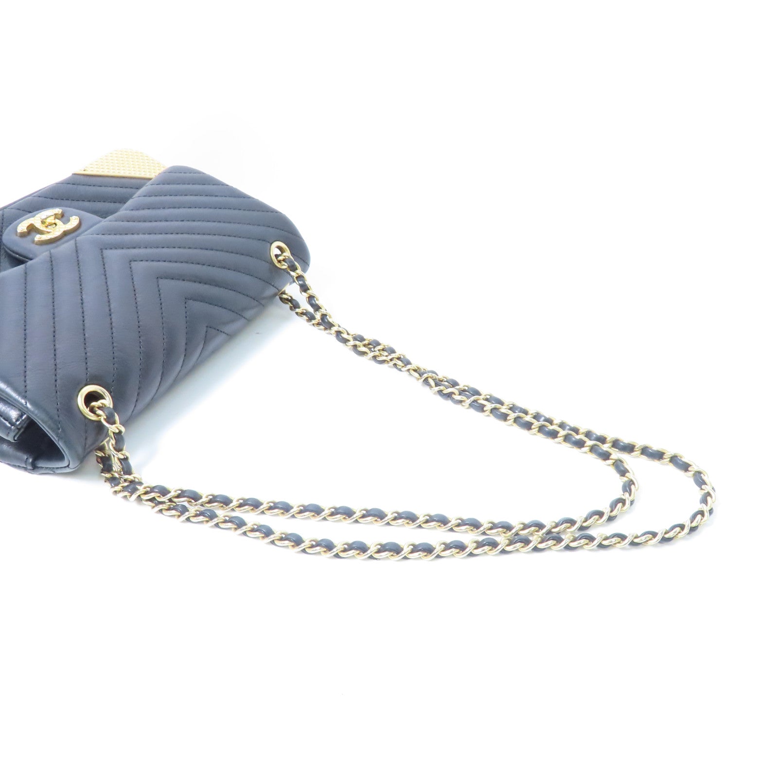 CHANEL 【激減優惠】斜紋羊皮皮革Rock the Corner Flap金扣鏈帶肩背袋黑色